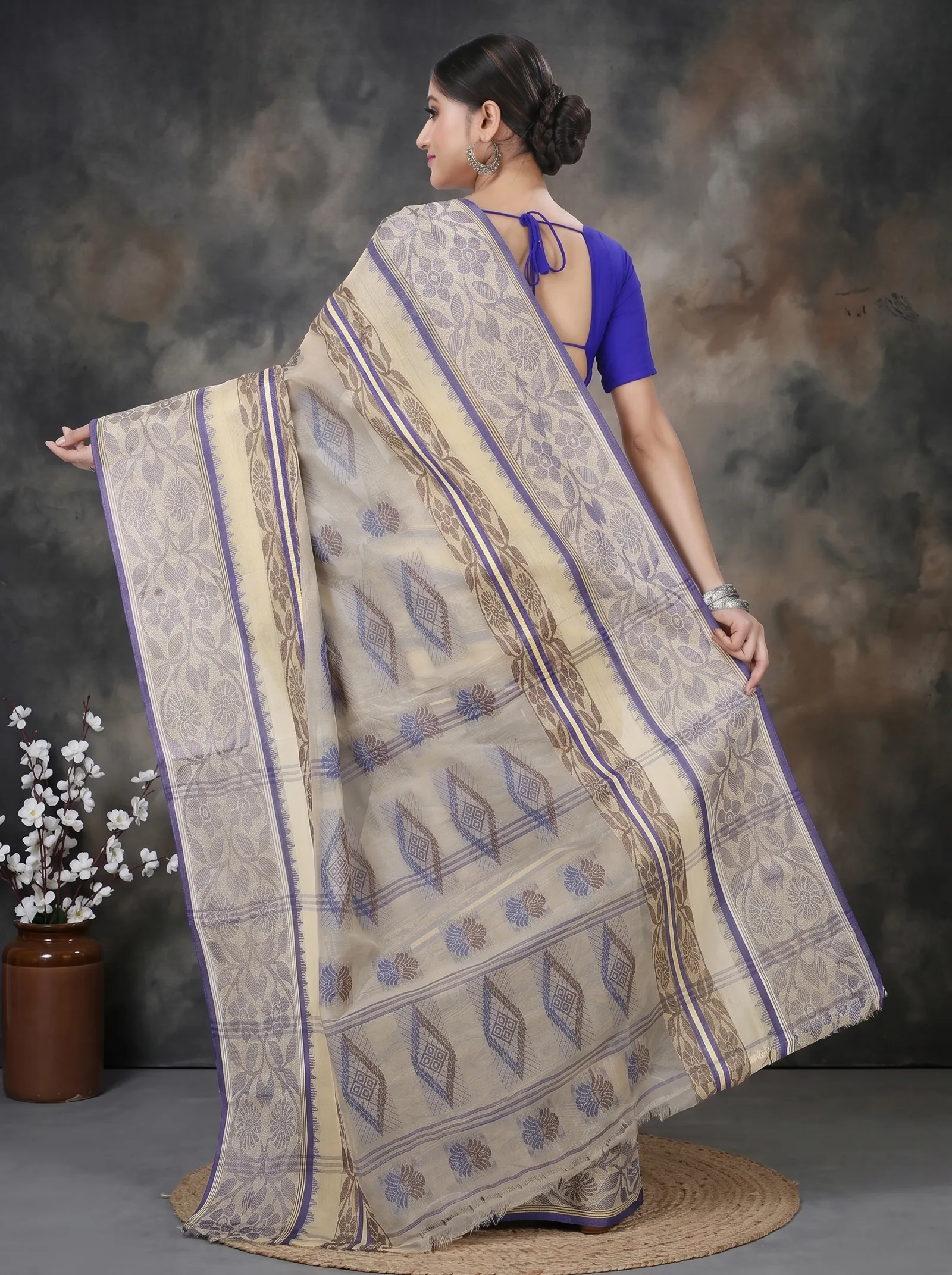 DipDiya Pure Cotton  Traditional Bengali Brown Artisan Crafted Sadasob Tant Saree
