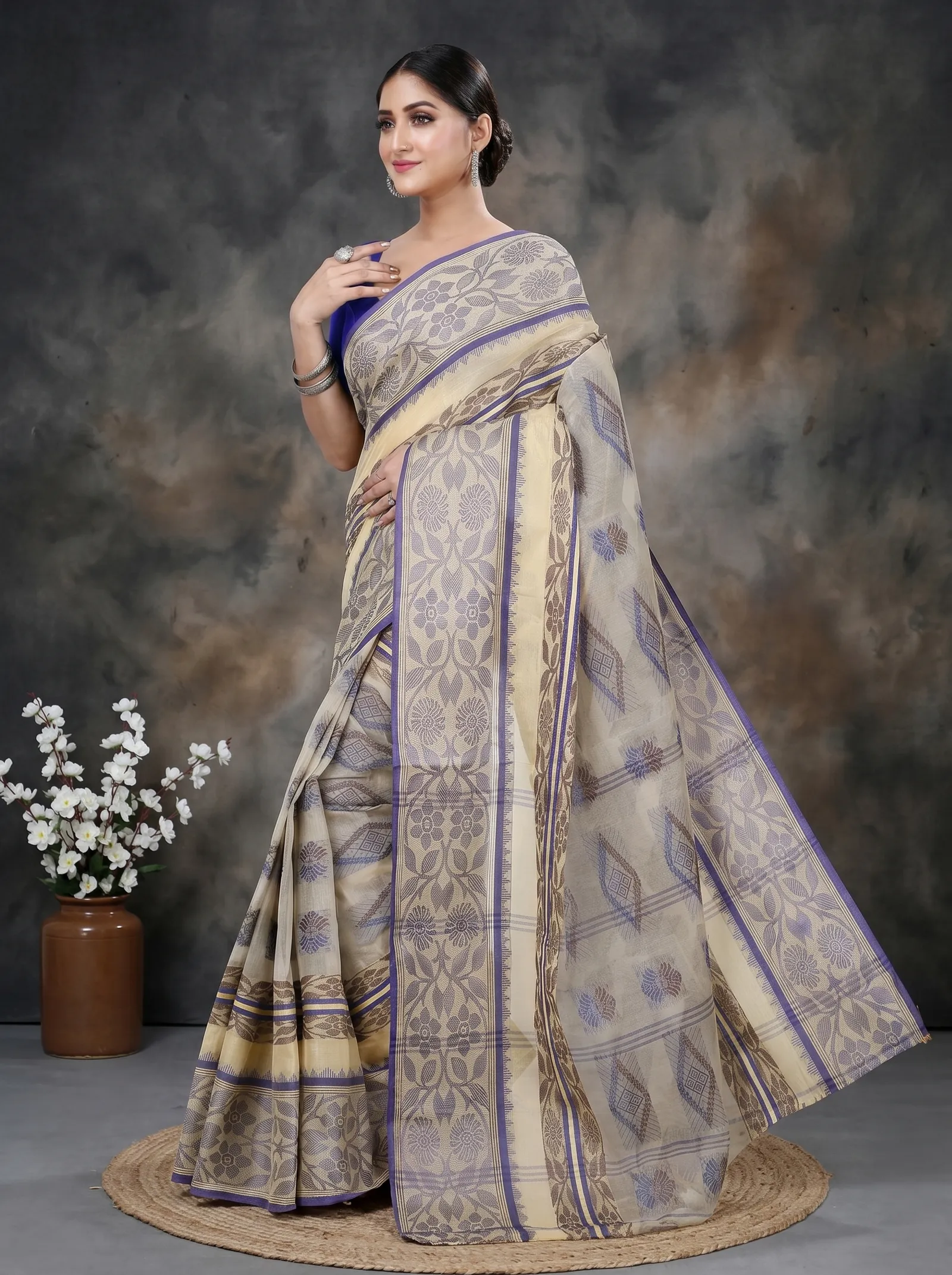 DipDiya Pure Cotton  Traditional Bengali Brown Artisan Crafted Sadasob Tant Saree