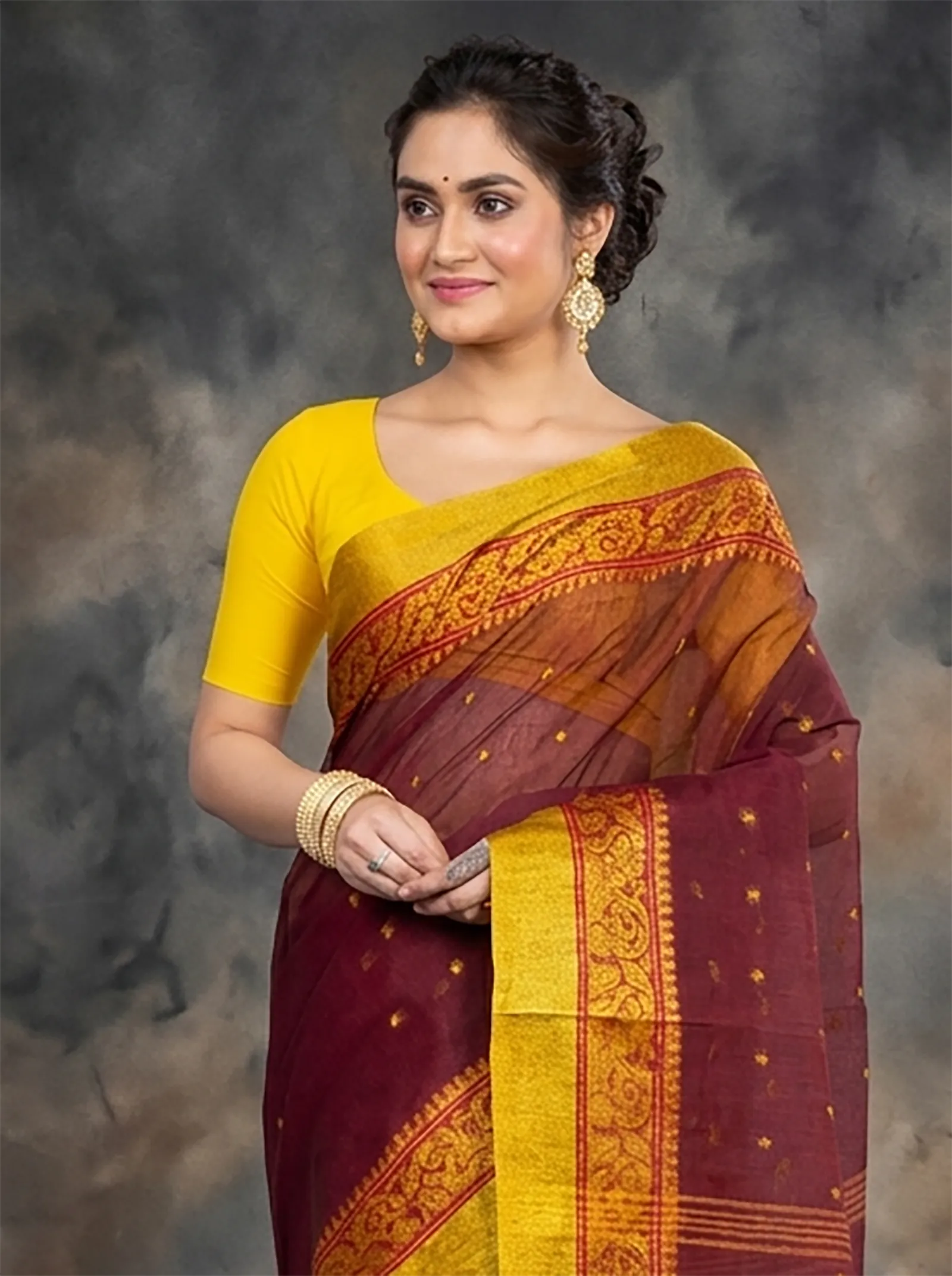 DipDiya Pure Cotton  Traditional Bengali Brown Artisan Crafted Sorbori Tant Saree