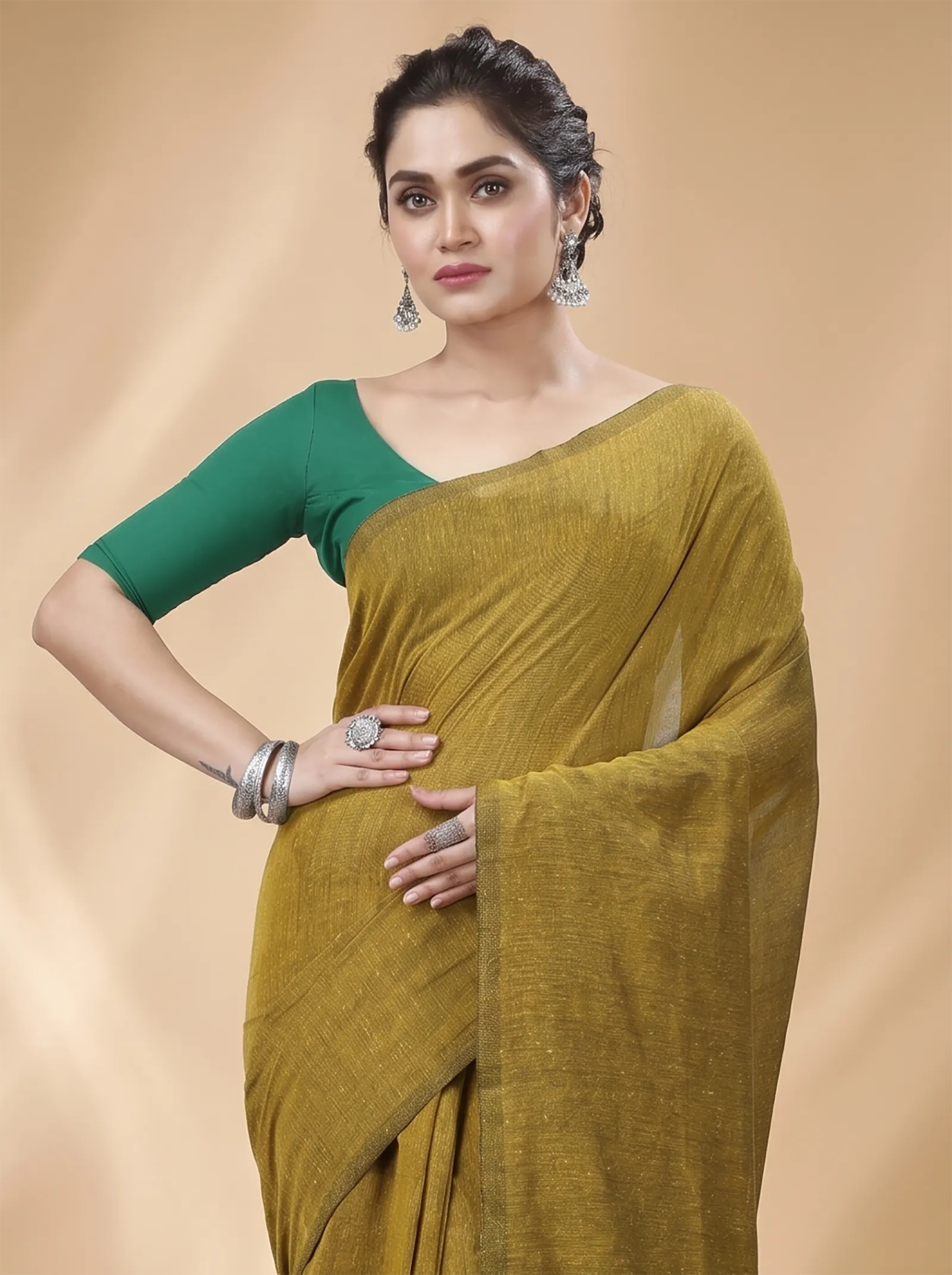 DipDiya Pure Cotton  Traditional Bengali Brown Artisan Crafted ThanKhadi Handloom Saree