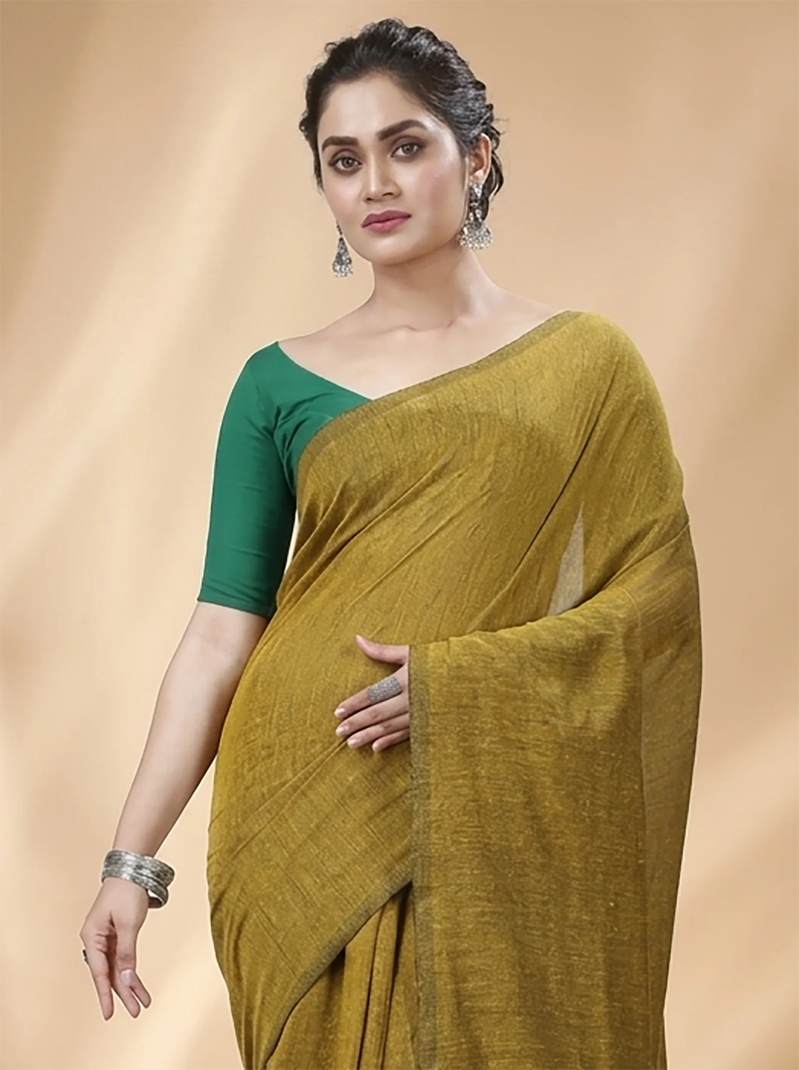 DipDiya Pure Cotton  Traditional Bengali Brown Artisan Crafted ThanKhadi Handloom Saree