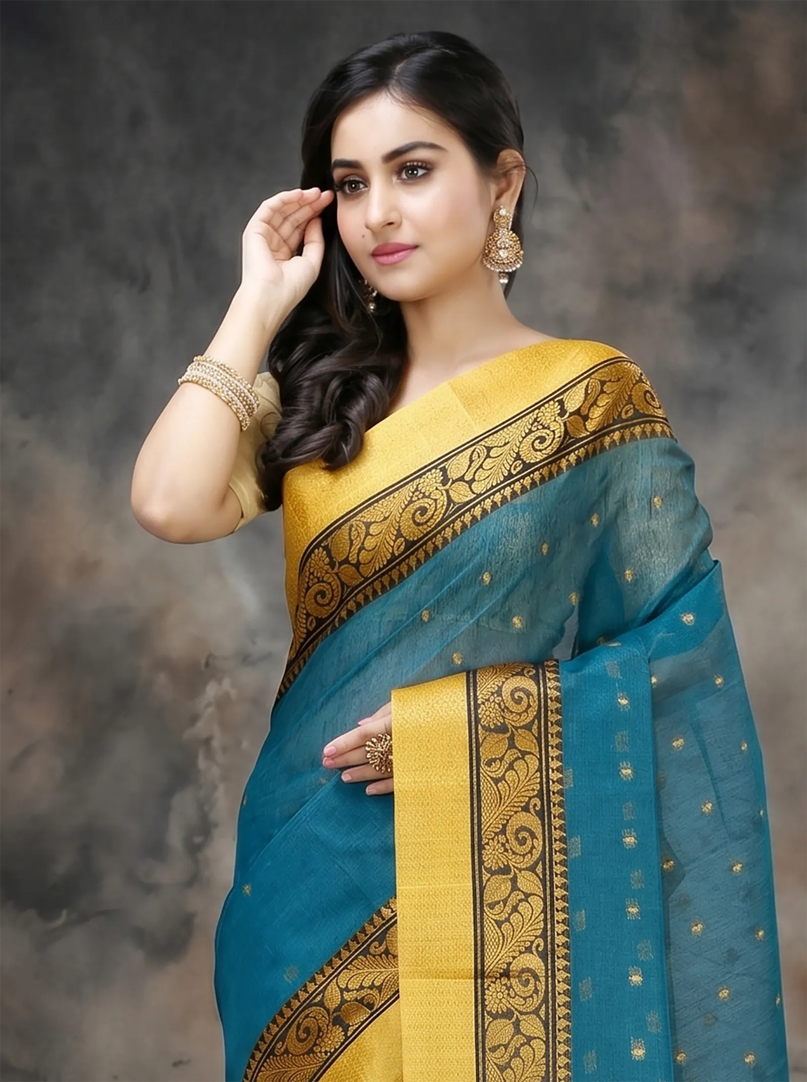 DipDiya Pure Cotton  Traditional Bengali Dark Green Artisan Crafted Sorbori Tant Saree