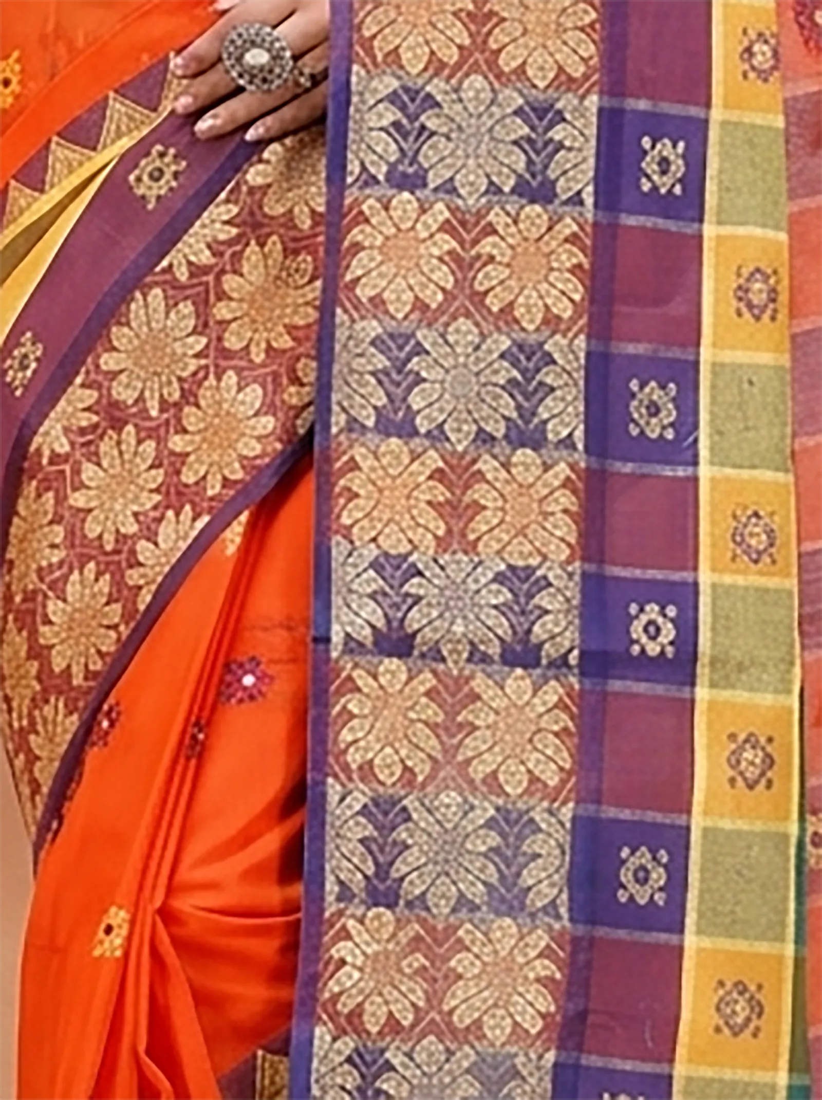 DipDiya Pure Cotton  Traditional Bengali Dark Orange Artisan Crafted FulPar Tant Saree
