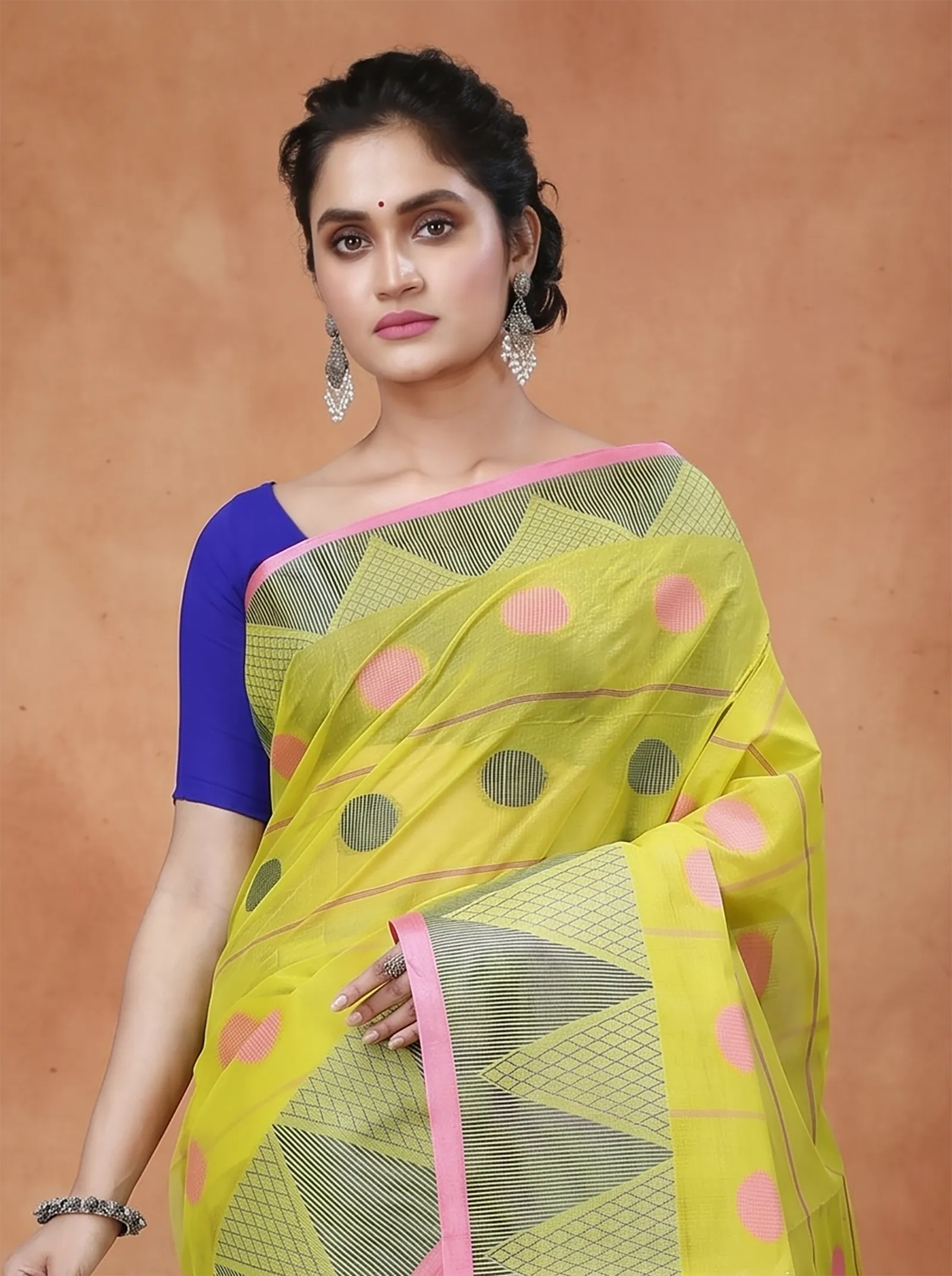 DipDiya Pure Cotton  Traditional Bengali Dark Yellow Artisan Crafted Rebeka Tant Saree