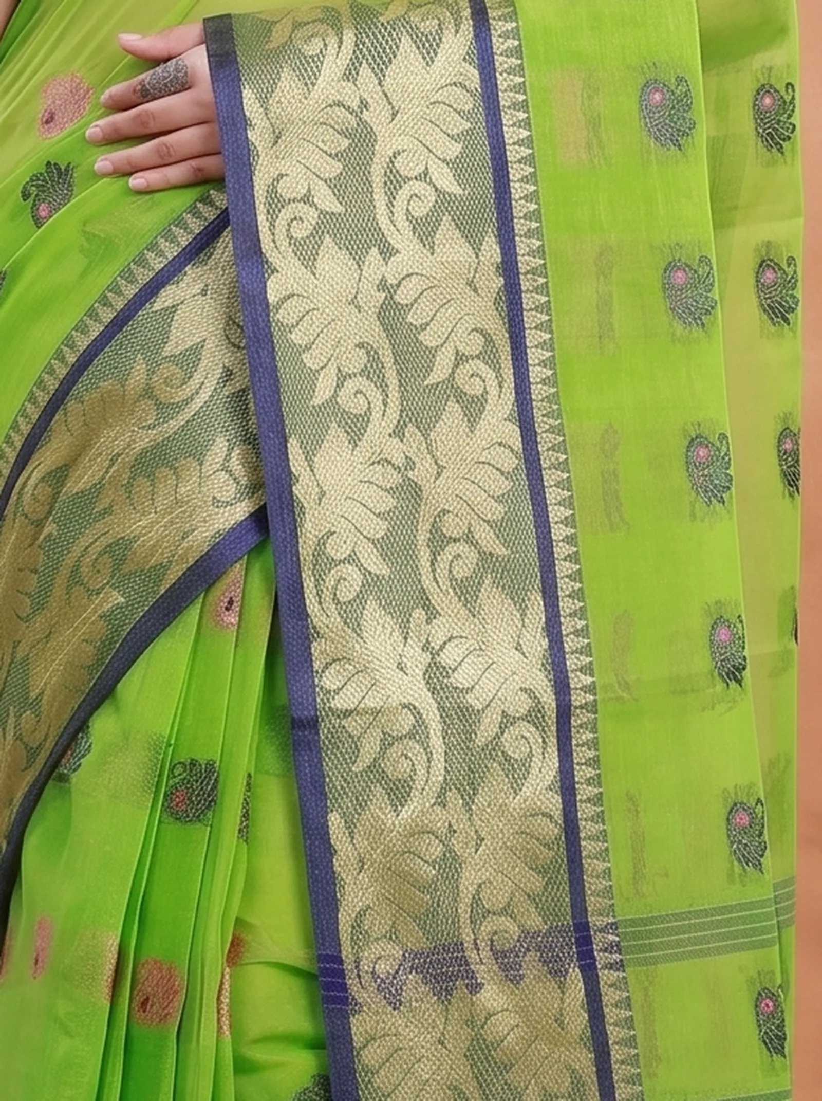 DipDiya Pure Cotton  Traditional Bengali Green Artisan Crafted HasFul Tant Saree