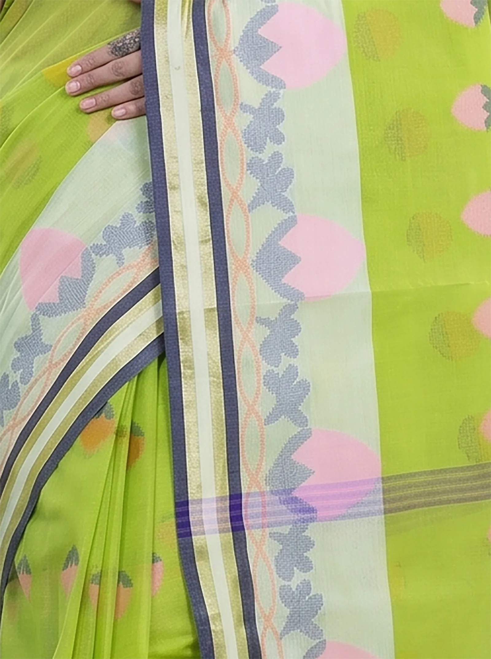 DipDiya Pure Cotton  Traditional Bengali Green Artisan Crafted PaddaPar Tant Saree