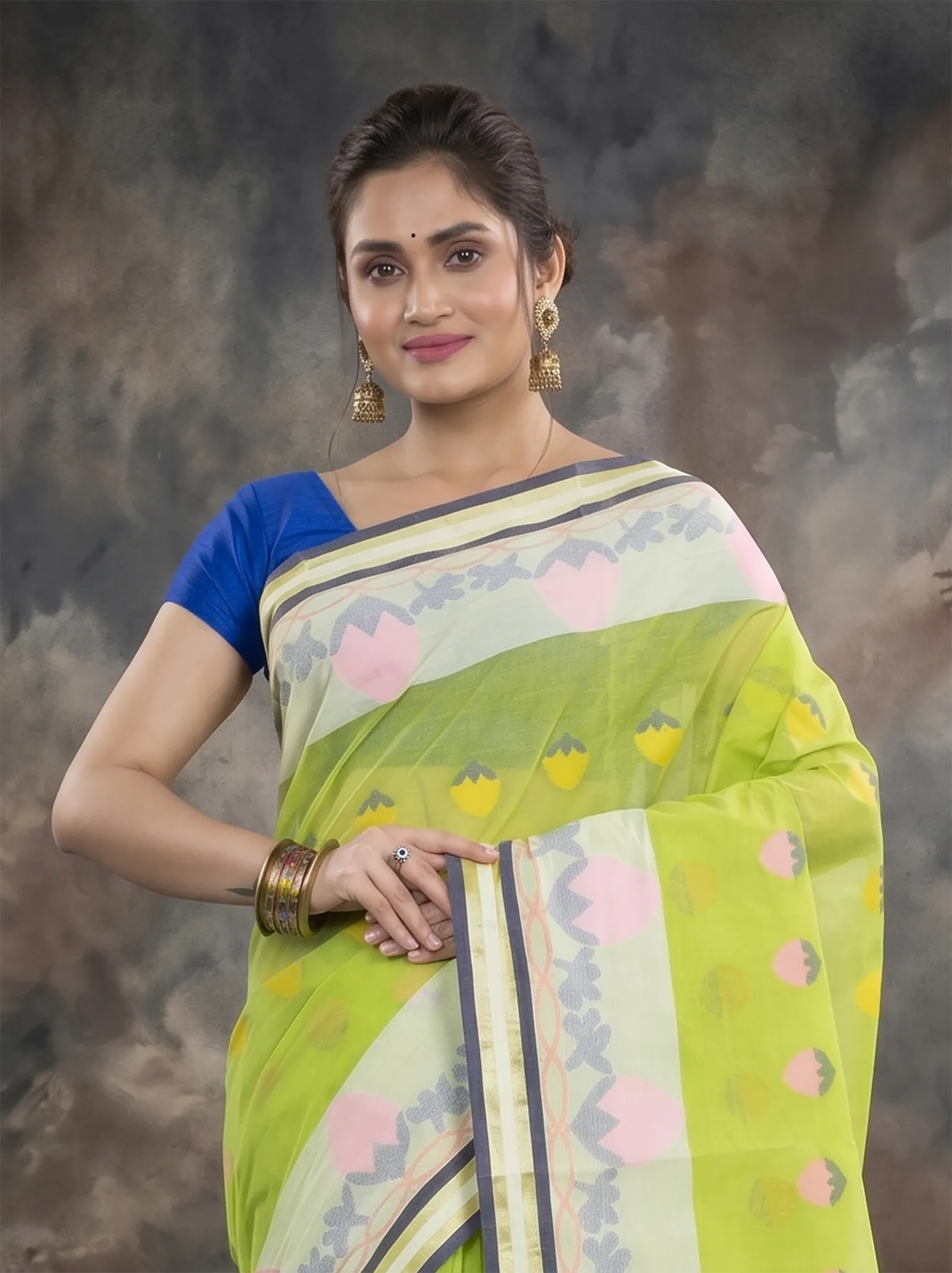 DipDiya Pure Cotton  Traditional Bengali Green Artisan Crafted PaddaPar Tant Saree