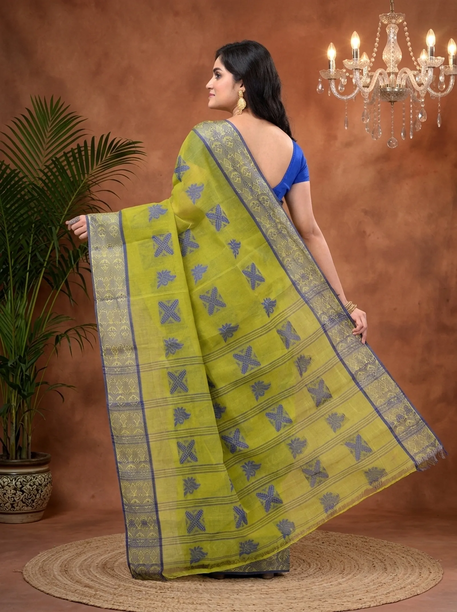 DipDiya Pure Cotton  Traditional Bengali Green Artisan Crafted Suparna Buti Tant Saree