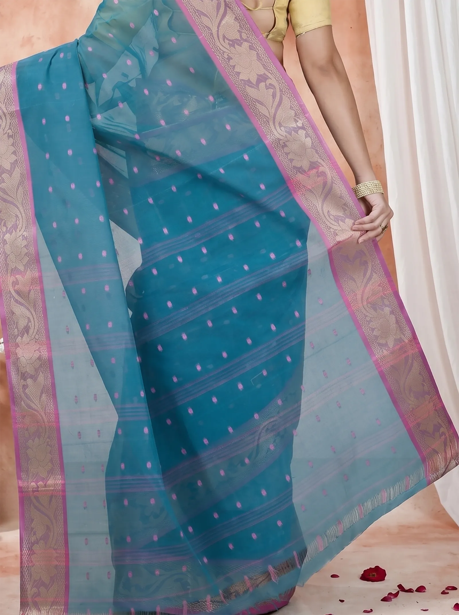 DipDiya Pure Cotton  Traditional Bengali Green Artisan Crafted Unnati Tant Saree
