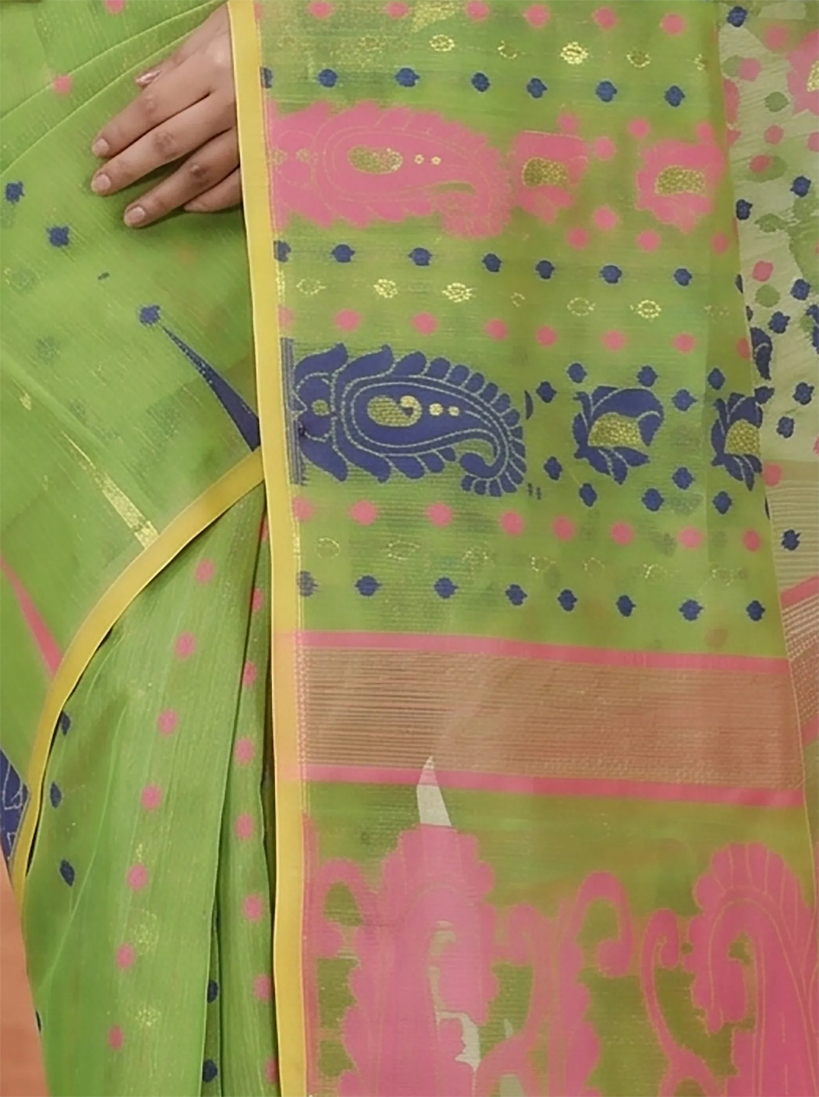 DipDiya Pure Cotton  Traditional Bengali Green Artisan Crafted Vani Jamdani Saree