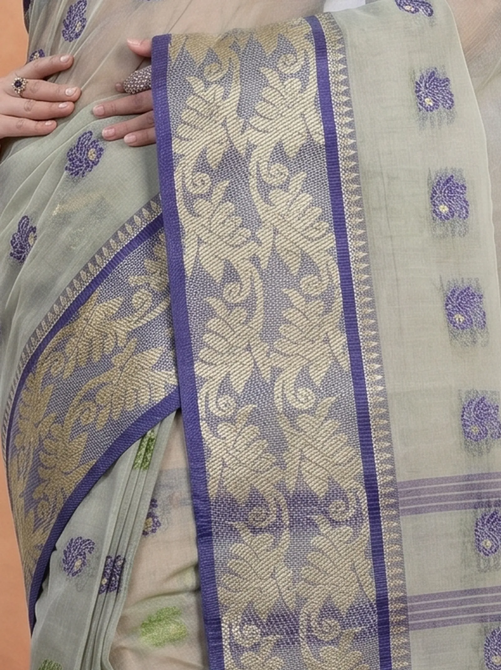DipDiya Pure Cotton  Traditional Bengali Grey Artisan Crafted HasFul Tant Saree