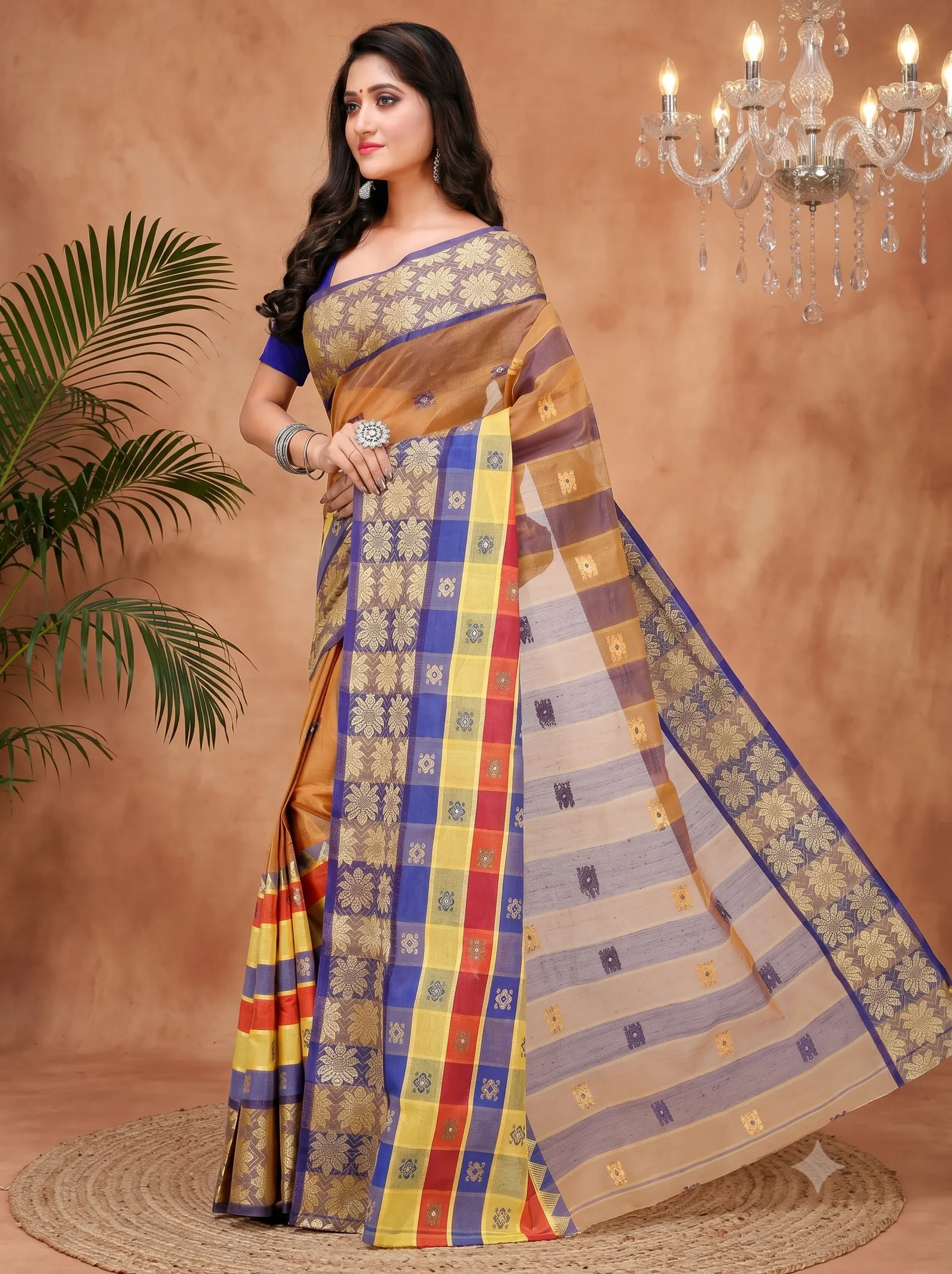 DipDiya Pure Cotton  Traditional Bengali Light Brown Artisan Crafted FulPar Tant Saree