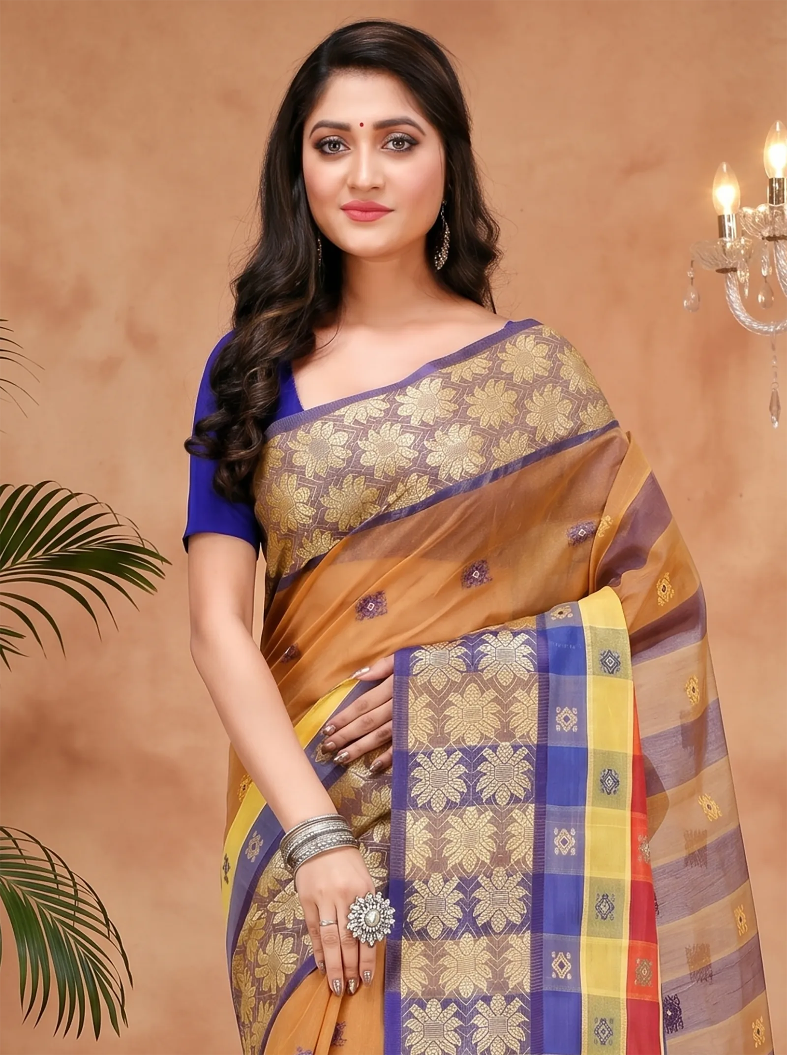 DipDiya Pure Cotton  Traditional Bengali Light Brown Artisan Crafted FulPar Tant Saree