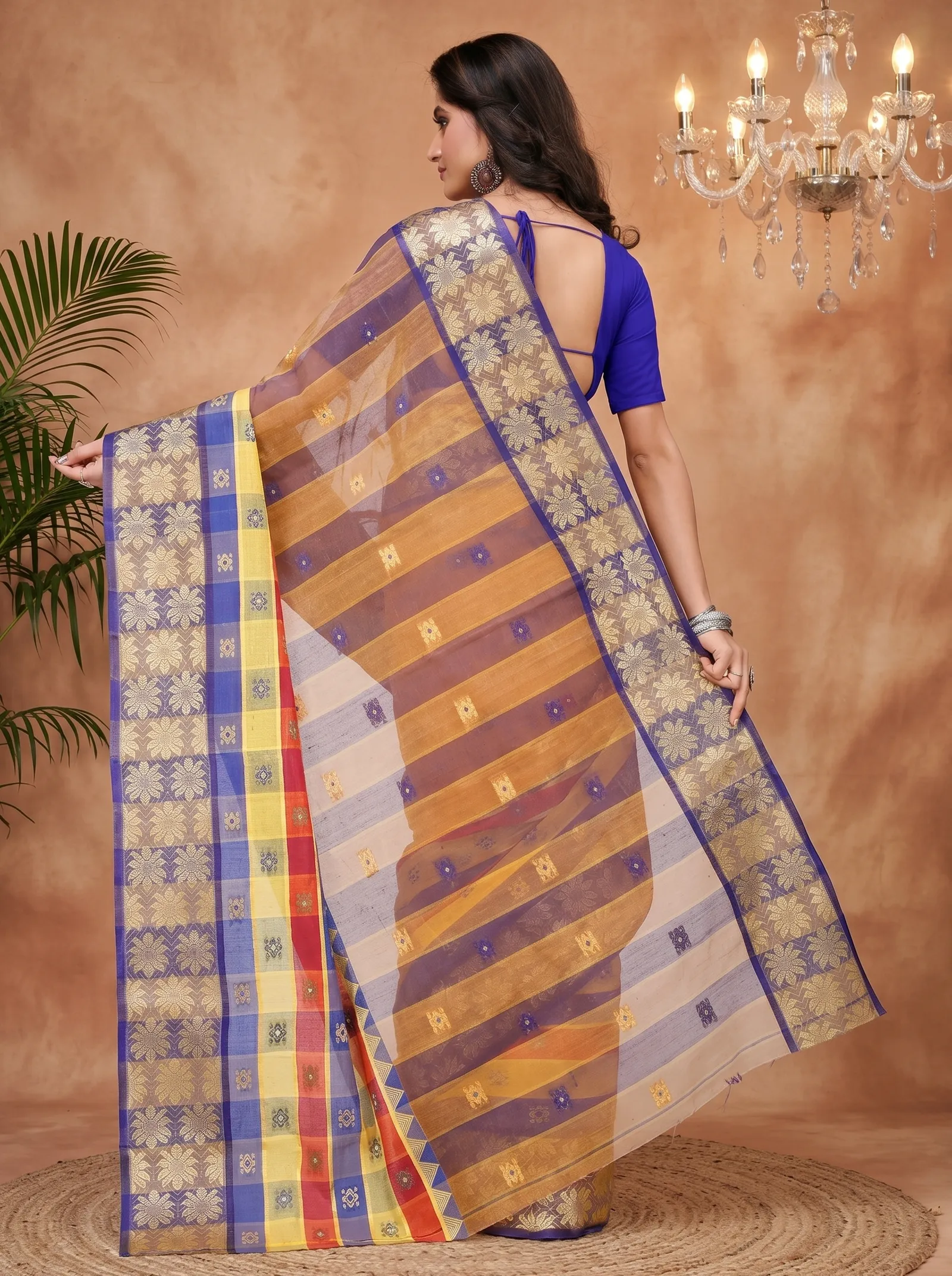 DipDiya Pure Cotton  Traditional Bengali Light Brown Artisan Crafted FulPar Tant Saree