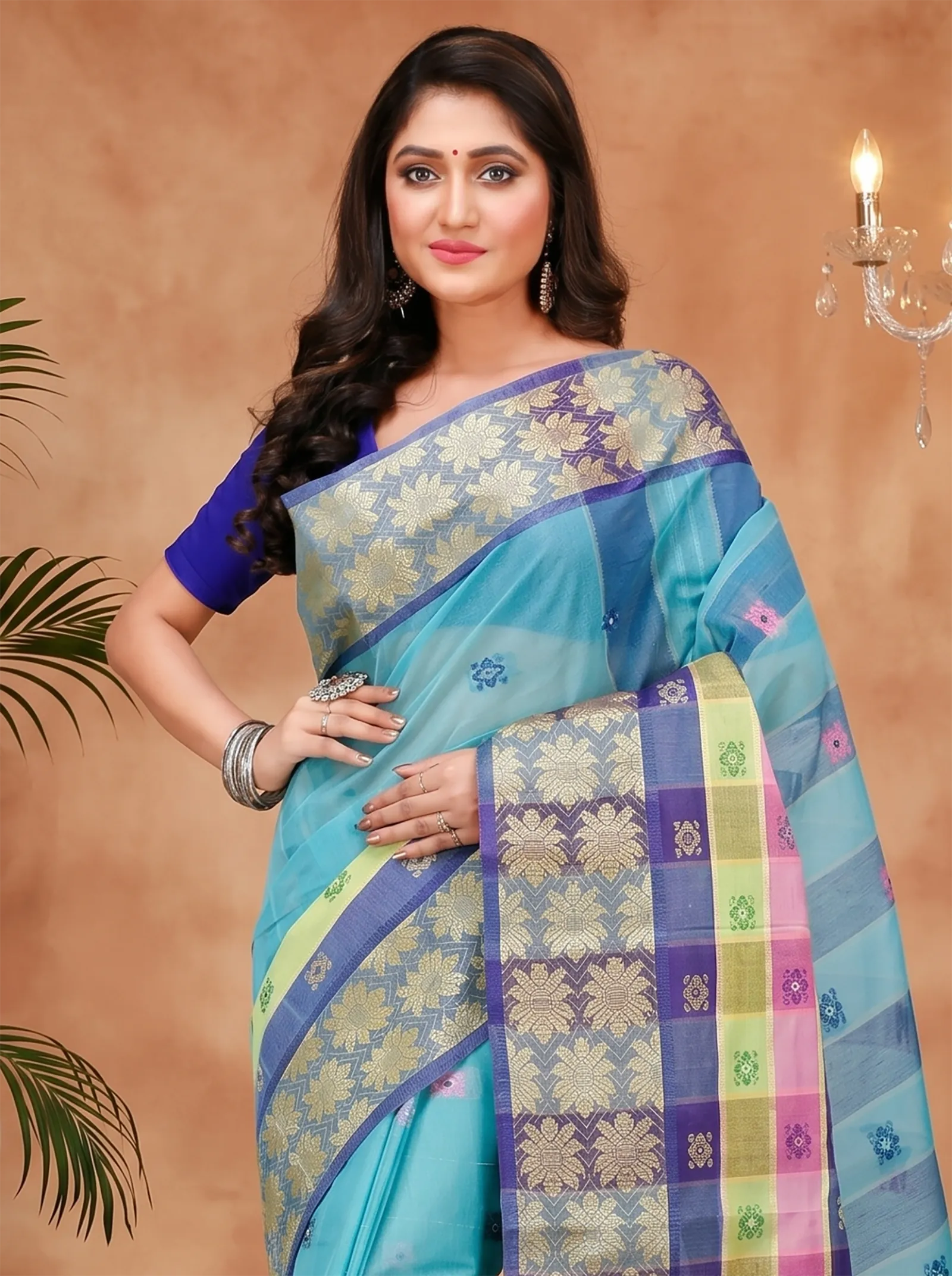 DipDiya Pure Cotton  Traditional Bengali Light Green Artisan Crafted FulPar Tant Saree