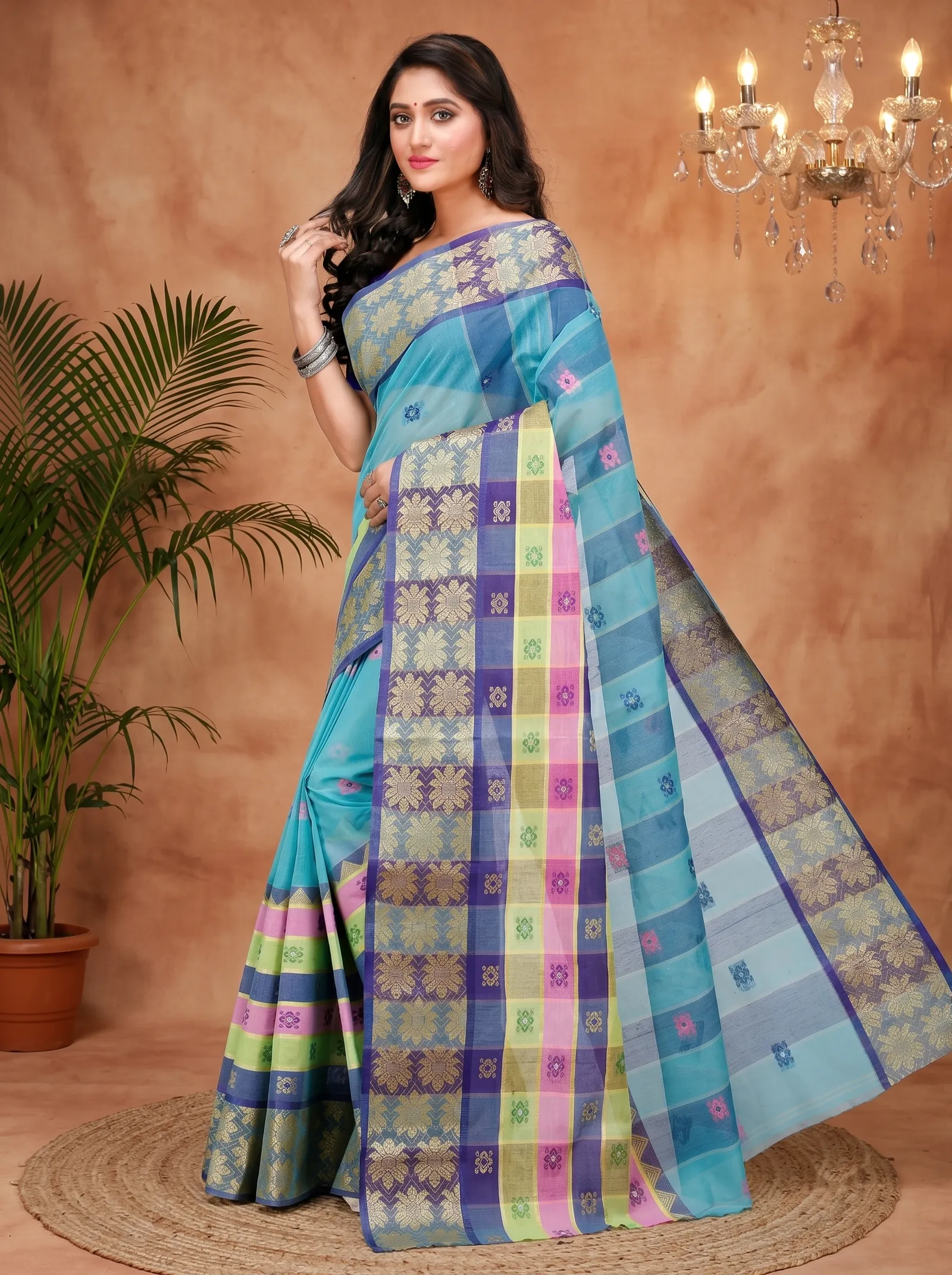 DipDiya Pure Cotton  Traditional Bengali Light Green Artisan Crafted FulPar Tant Saree