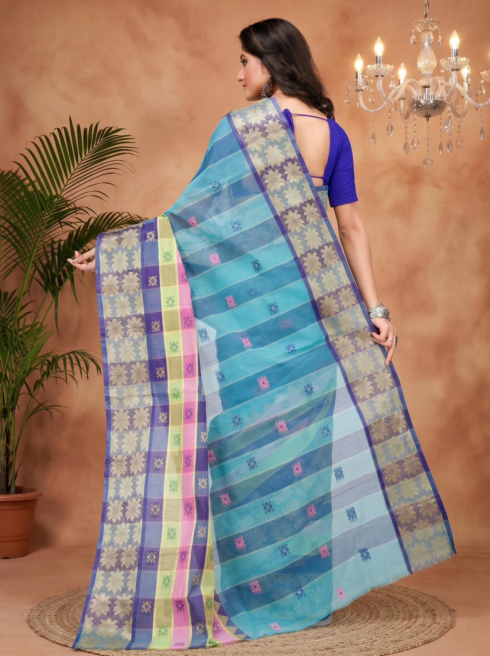 DipDiya Pure Cotton  Traditional Bengali Light Green Artisan Crafted FulPar Tant Saree