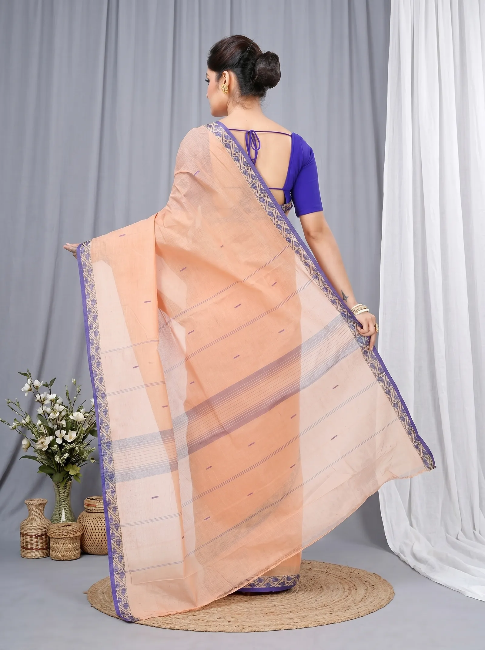 DipDiya Pure Cotton  Traditional Bengali Light White Artisan Crafted Gaela Tant Saree