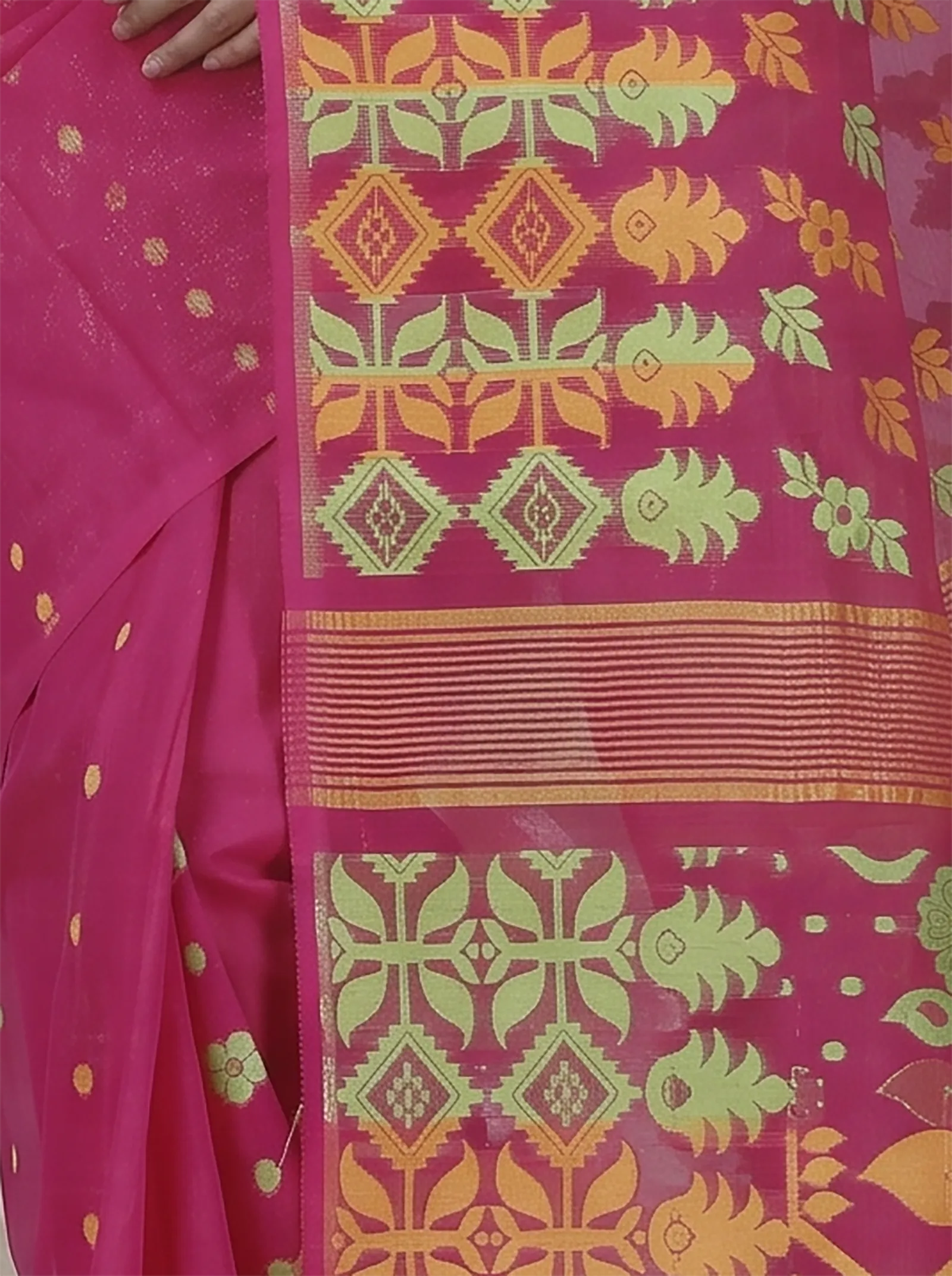 DipDiya Pure Cotton  Traditional Bengali Maroon Artisan Crafted Urmila Jamdani Saree