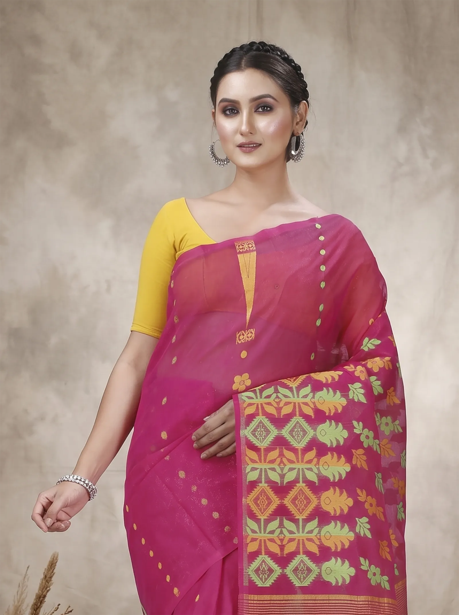 DipDiya Pure Cotton  Traditional Bengali Maroon Artisan Crafted Urmila Jamdani Saree