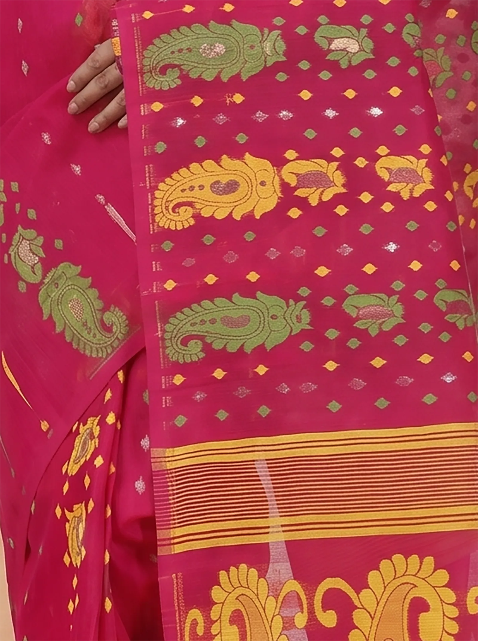 DipDiya Pure Cotton  Traditional Bengali Maroon Artisan Crafted Vani Jamdani Saree