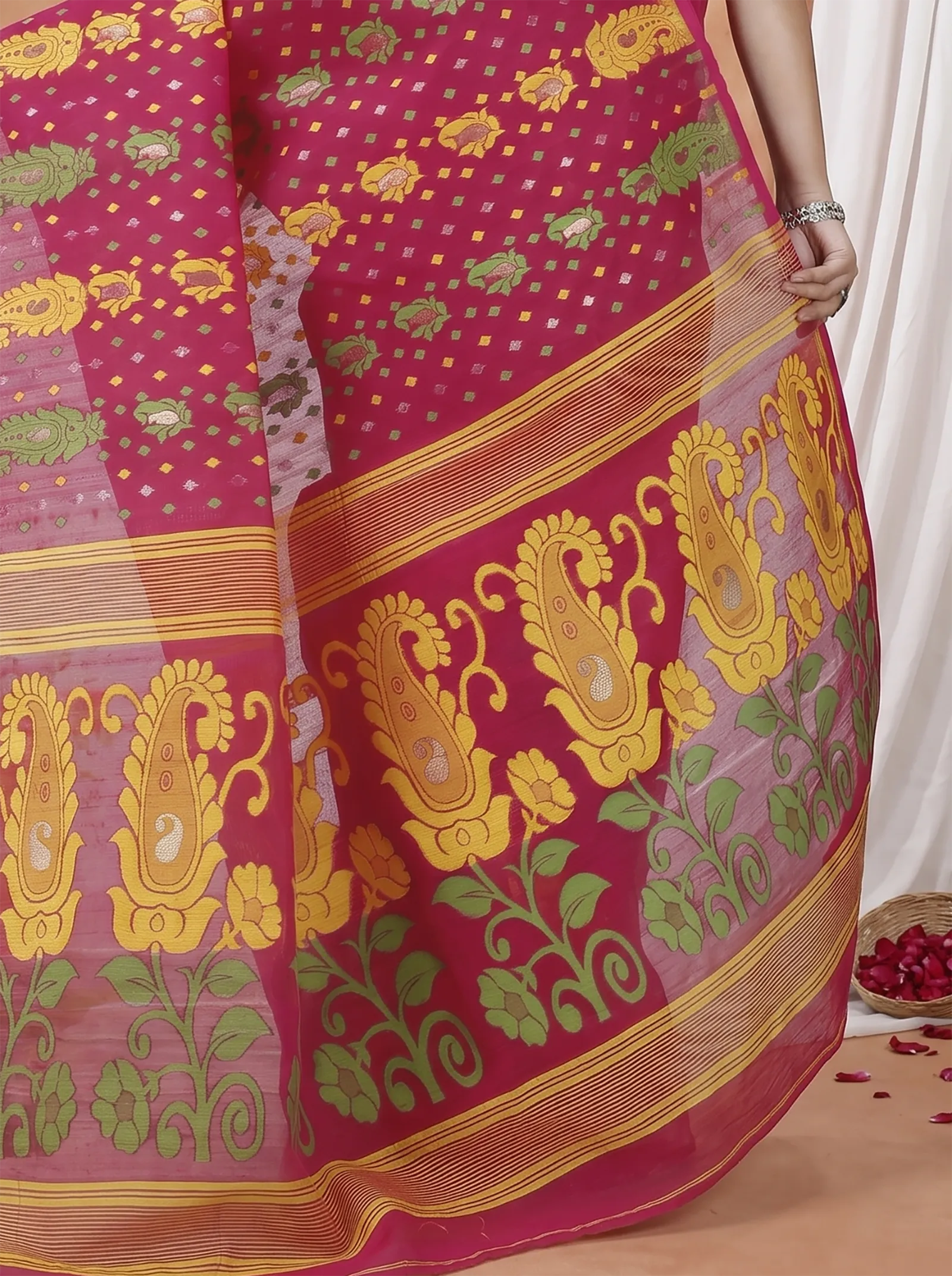 DipDiya Pure Cotton  Traditional Bengali Maroon Artisan Crafted Vani Jamdani Saree