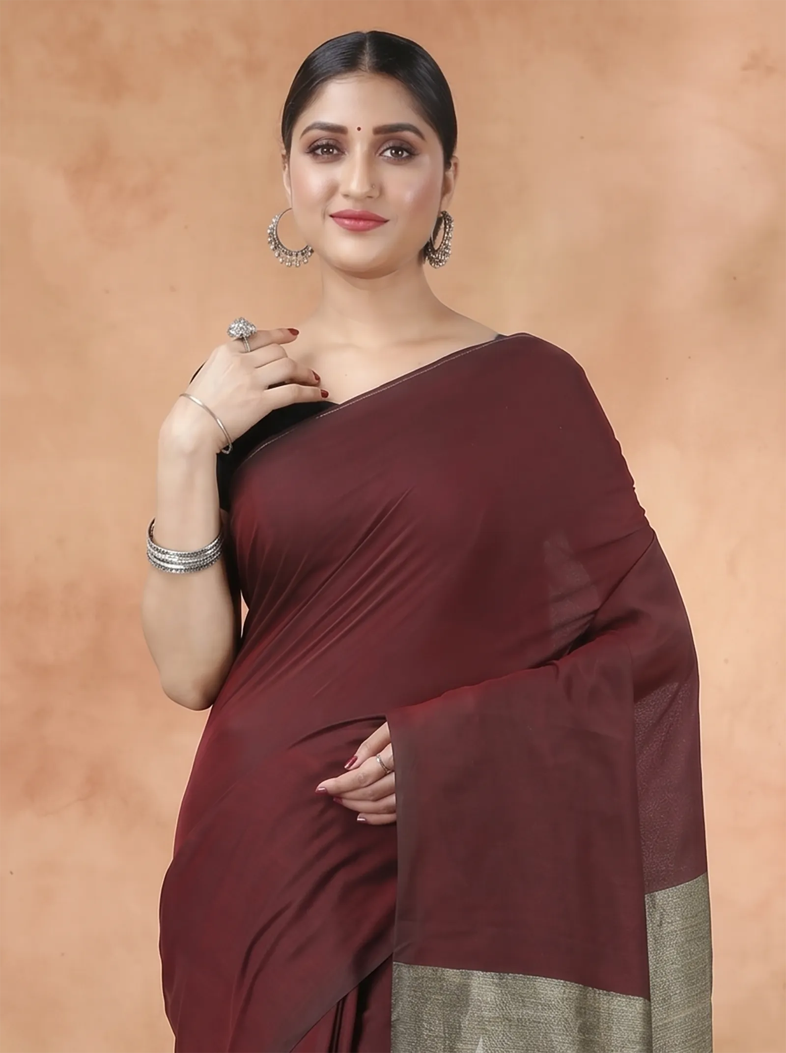 DipDiya Pure Cotton  Traditional Bengali Merron Artisan Crafted Kesh Than Handloom Saree