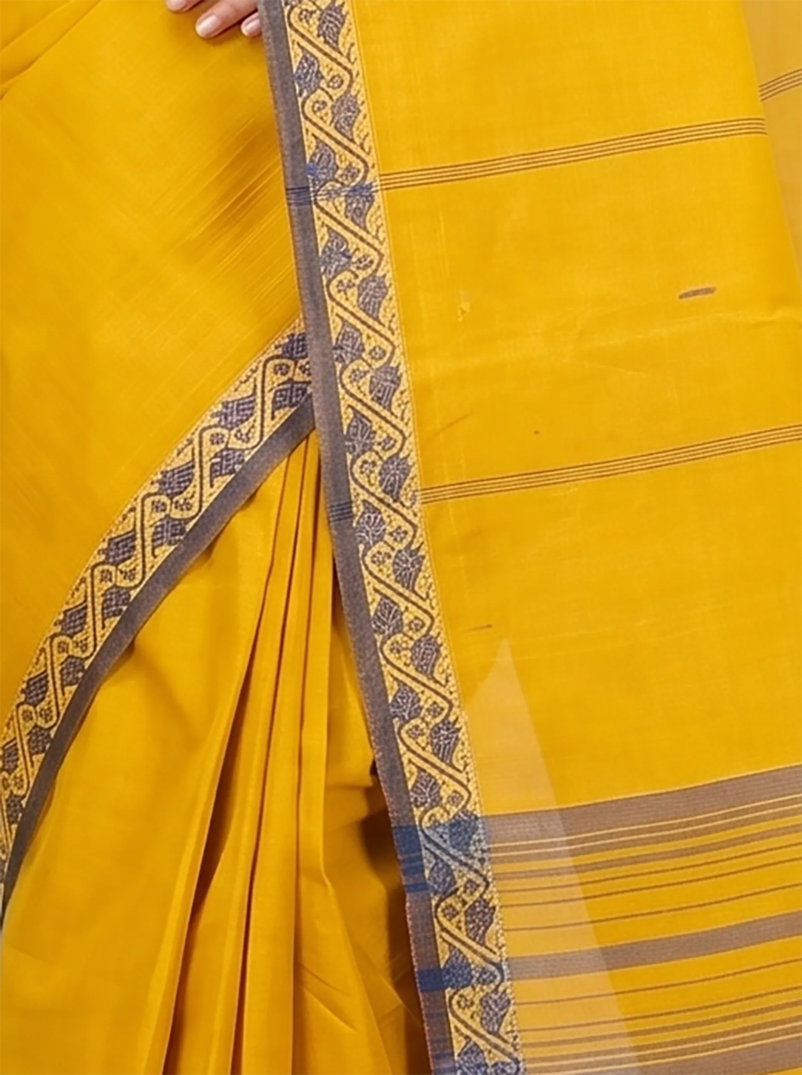 DipDiya Pure Cotton  Traditional Bengali Mustard Yellow Artisan Crafted Gaela Tant Saree