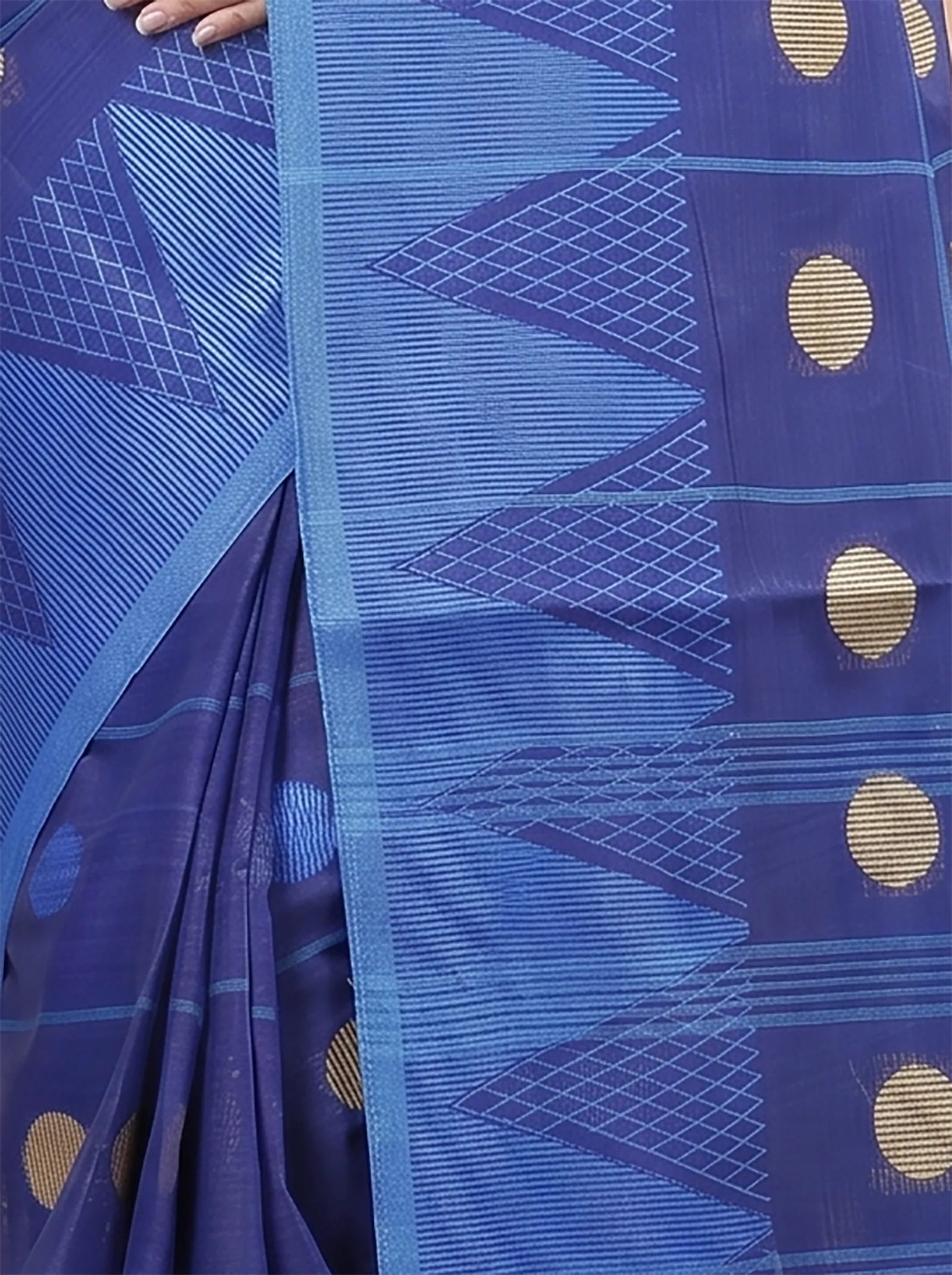 DipDiya Pure Cotton  Traditional Bengali Naby Blue Artisan Crafted Rebeka Tant Saree