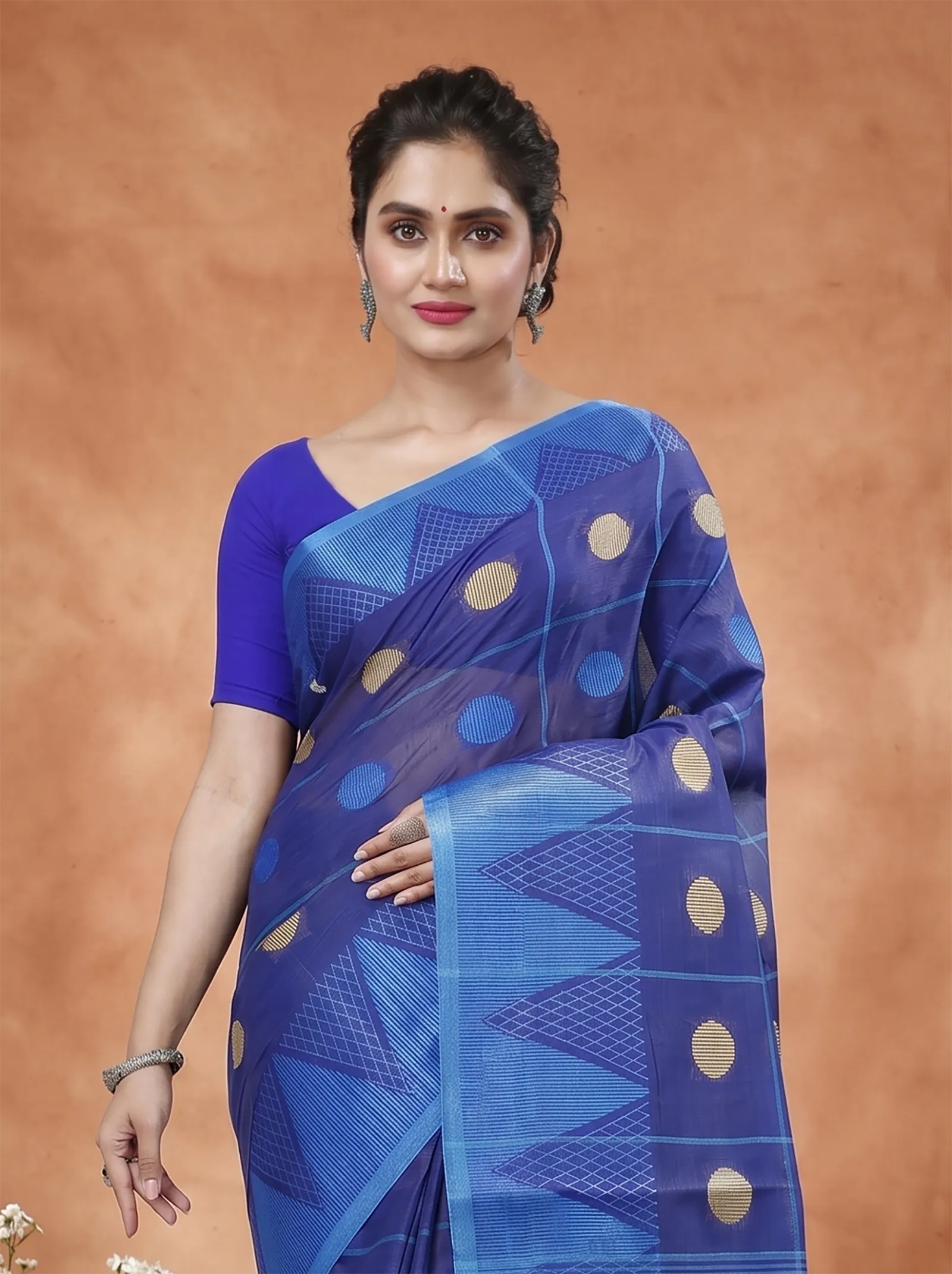 DipDiya Pure Cotton  Traditional Bengali Naby Blue Artisan Crafted Rebeka Tant Saree