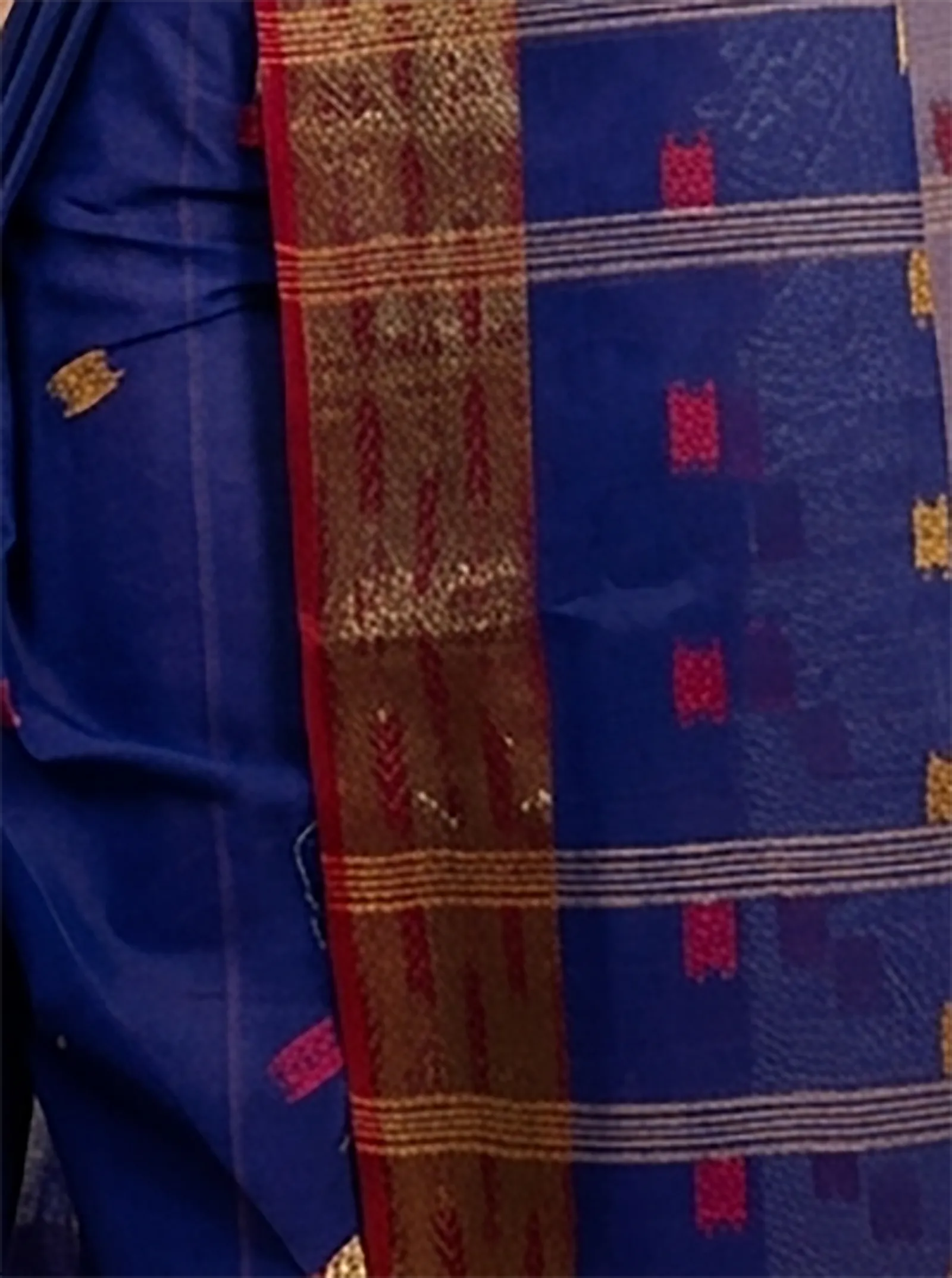 DipDiya Pure Cotton  Traditional Bengali Naby Blue Artisan Crafted SqureButi Tant Saree