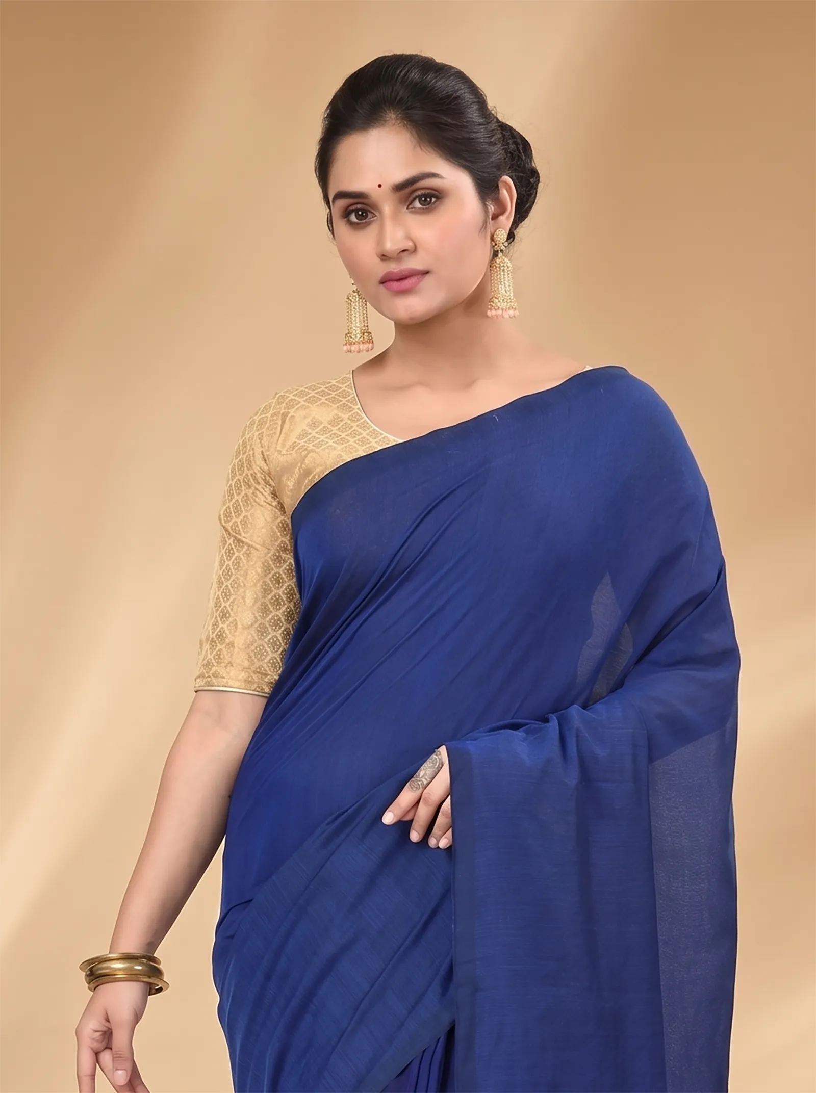 DipDiya Pure Cotton  Traditional Bengali Naby Blue Artisan Crafted ThanKhadi Handloom Saree