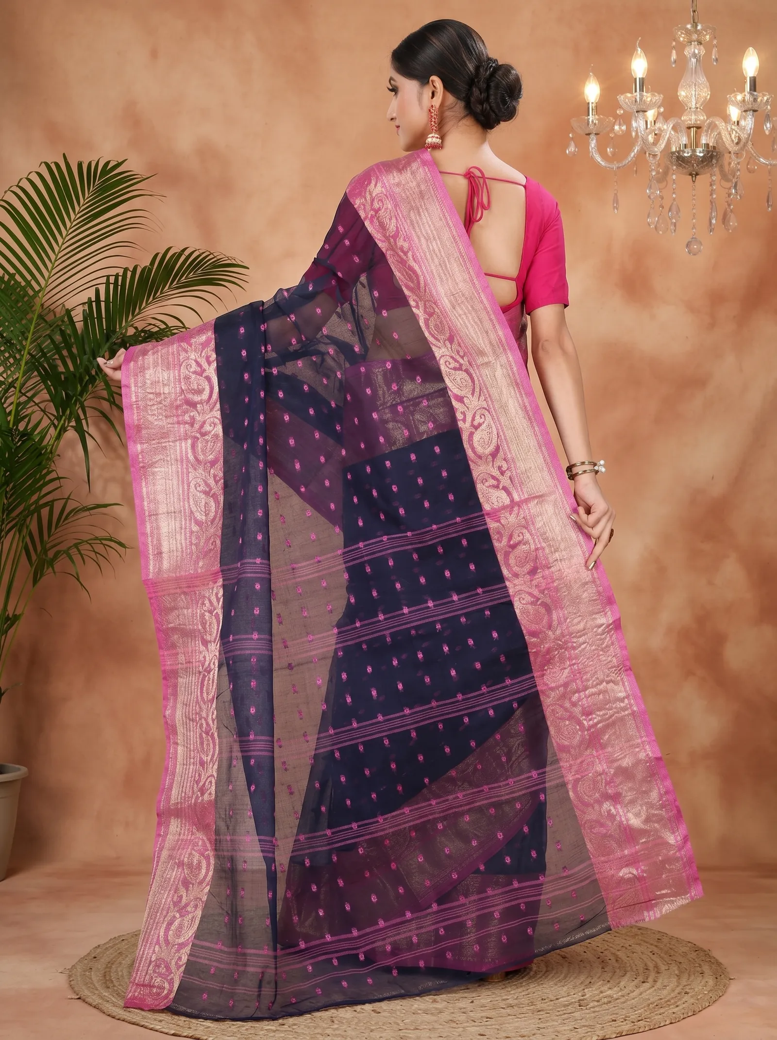 DipDiya Pure Cotton  Traditional Bengali Night Blue Artisan Crafted Sachi Tant Saree