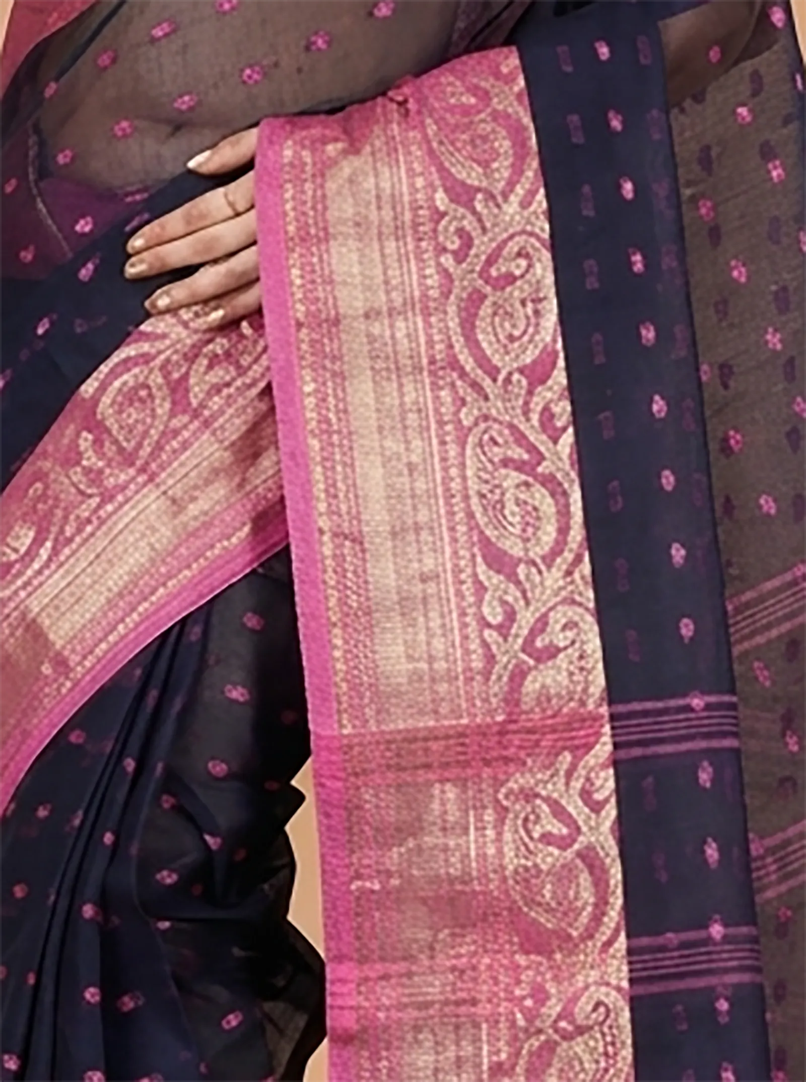 DipDiya Pure Cotton  Traditional Bengali Night Blue Artisan Crafted Sachi Tant Saree