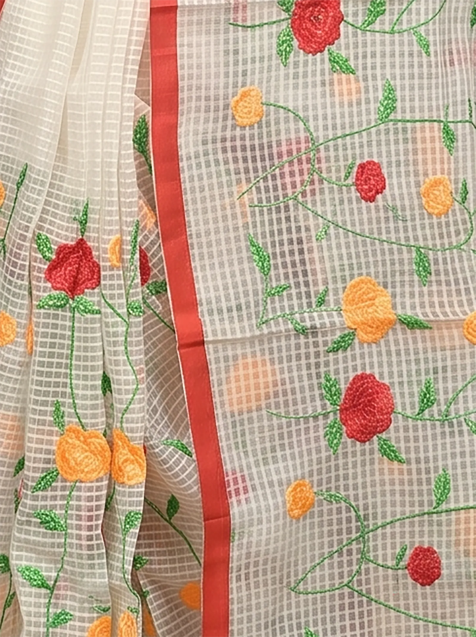 DipDiya Pure Cotton  Traditional Bengali Off-White Artisan Crafted Kotamboo Kota Embroidery Saree