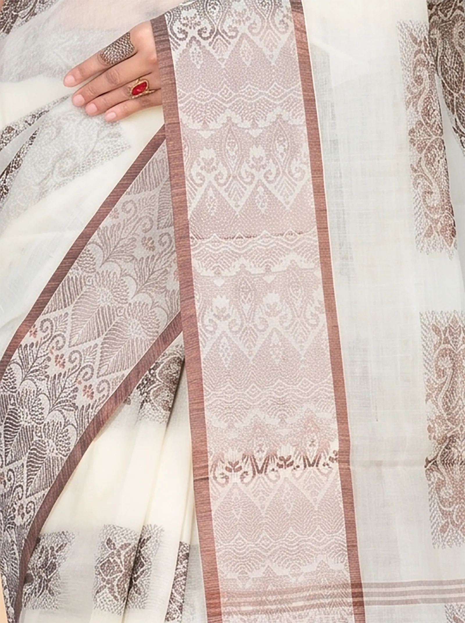 DipDiya Pure Cotton  Traditional Bengali Off-White Artisan Crafted Strip Suparna Tant Saree