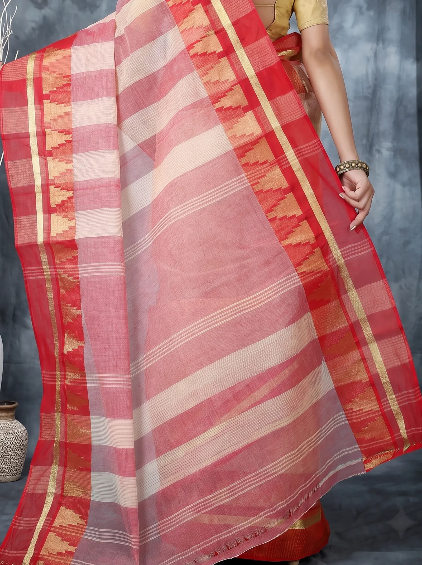 DipDiya Pure Cotton  Traditional Bengali Off White Artisan Crafted Vrinda Tant Saree