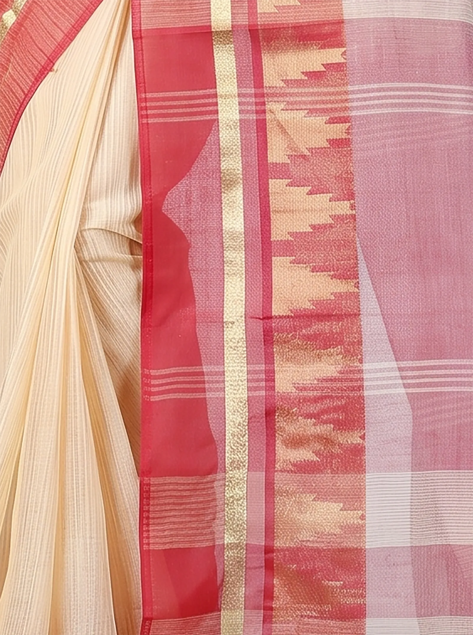 DipDiya Pure Cotton  Traditional Bengali Off White Artisan Crafted Vrinda Tant Saree