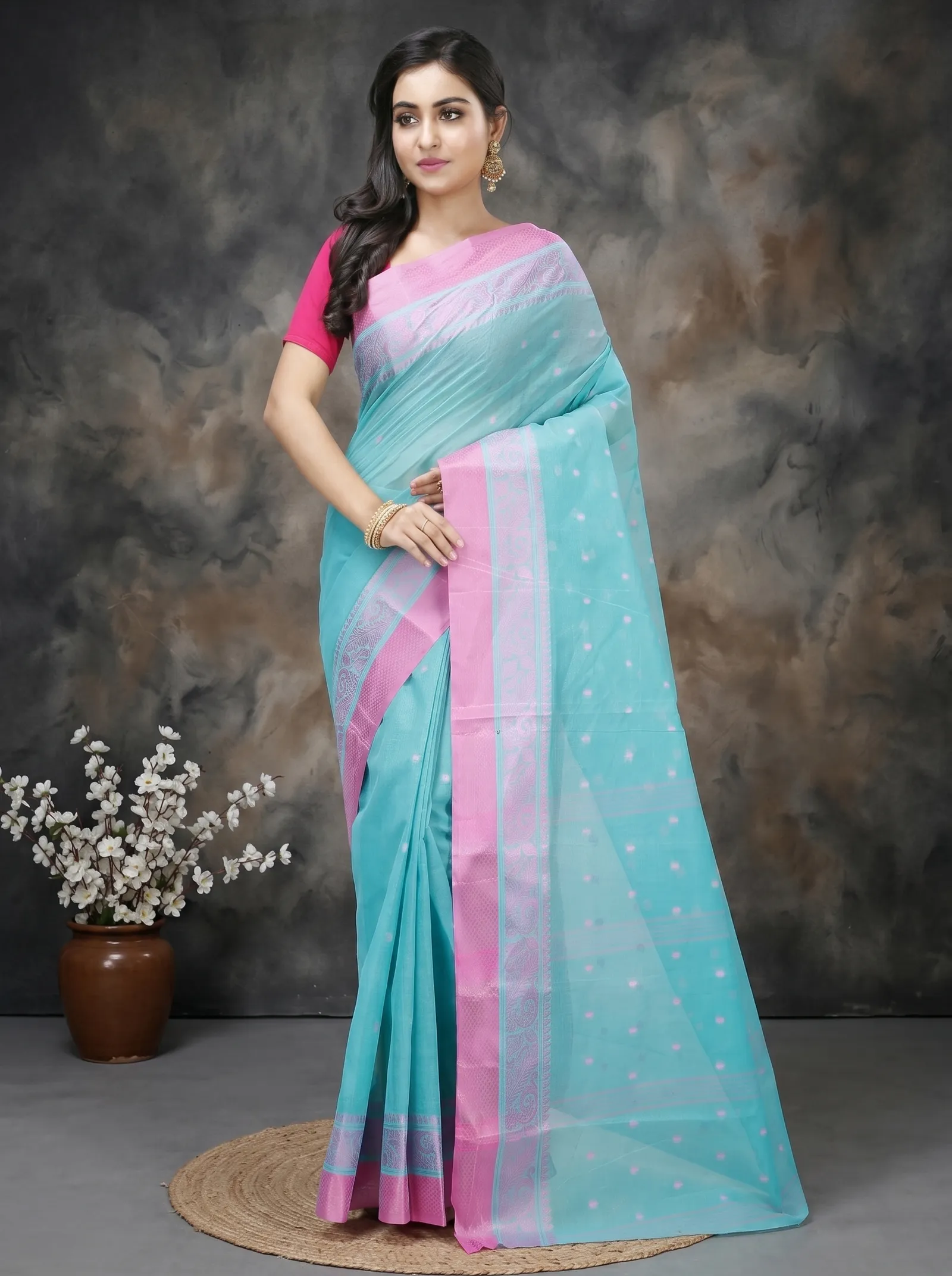 DipDiya Pure Cotton  Traditional Bengali Olive Green Artisan Crafted Sorbori Tant Saree