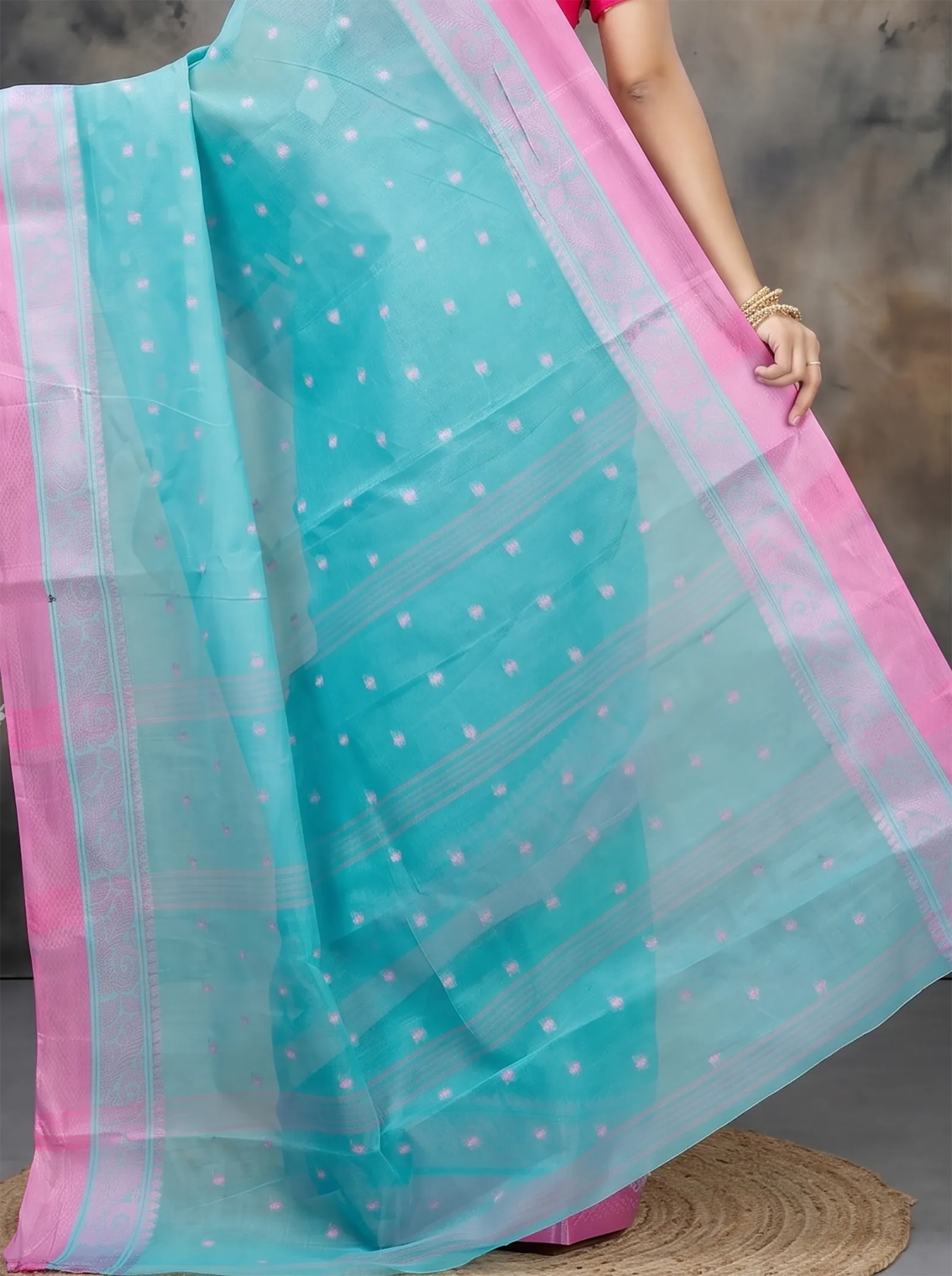 DipDiya Pure Cotton  Traditional Bengali Olive Green Artisan Crafted Sorbori Tant Saree