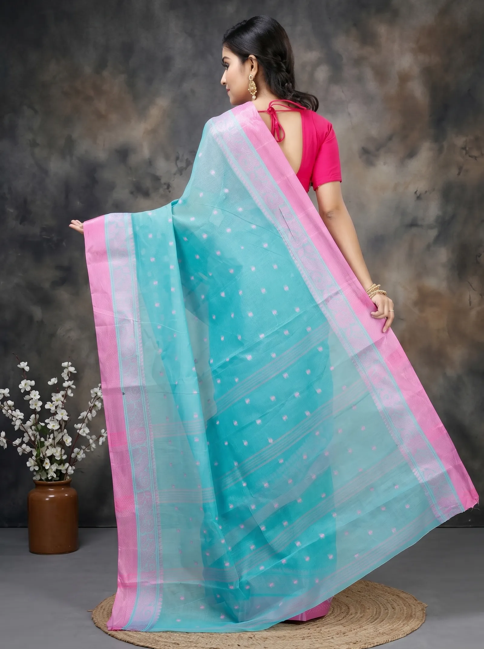 DipDiya Pure Cotton  Traditional Bengali Olive Green Artisan Crafted Sorbori Tant Saree