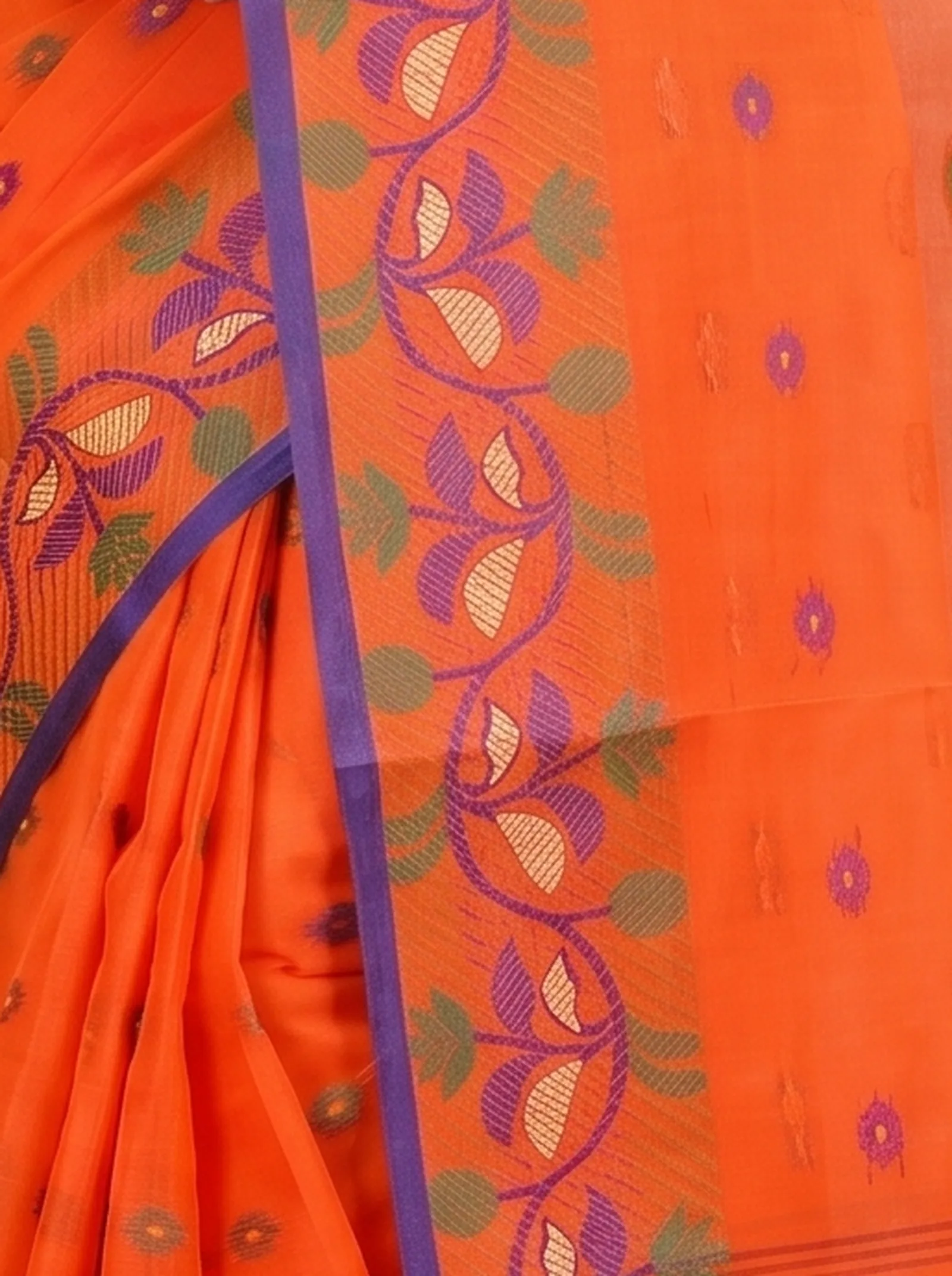 DipDiya Pure Cotton  Traditional Bengali Orange Artisan Crafted Govindi Tant Saree