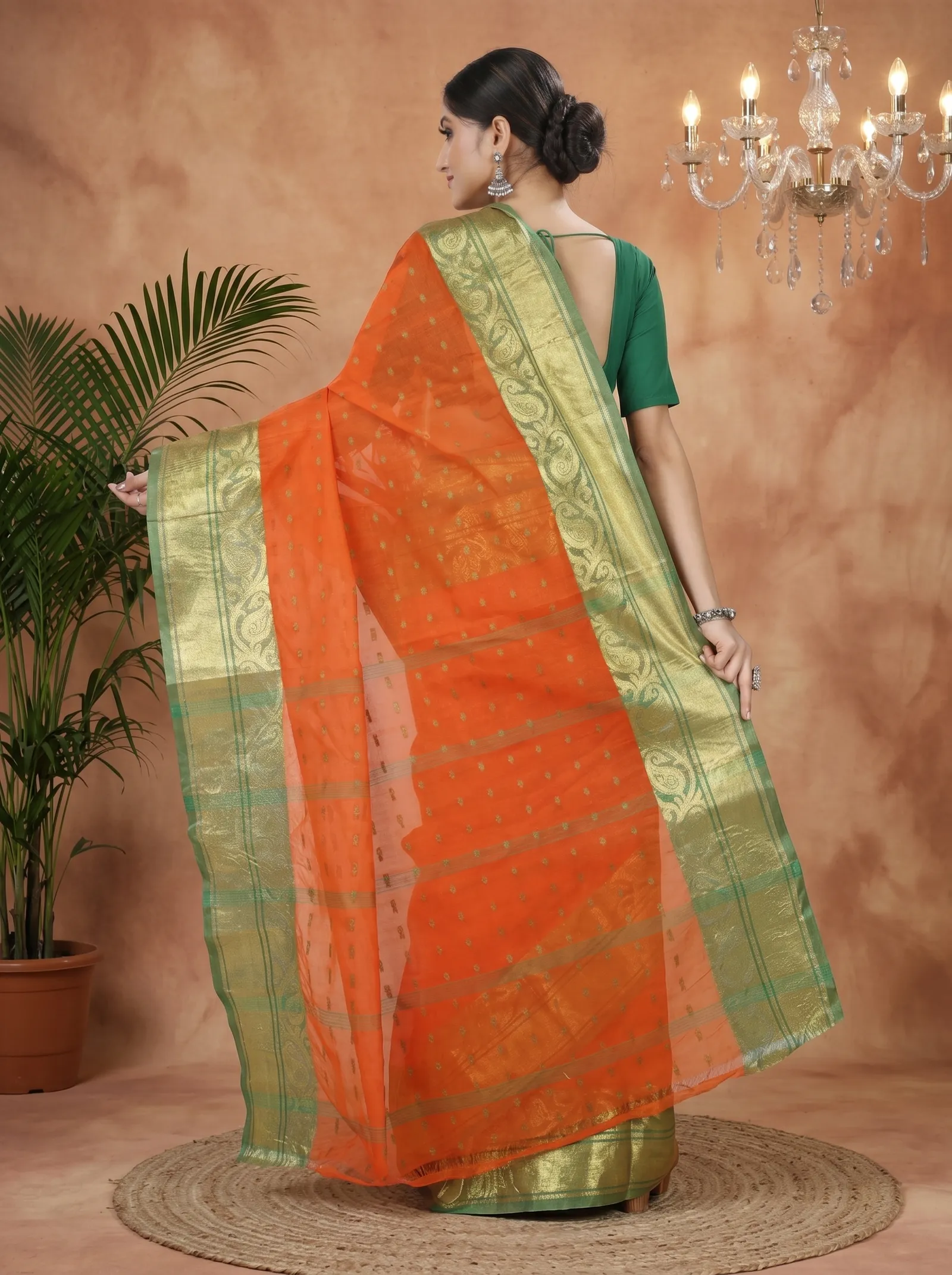 DipDiya Pure Cotton  Traditional Bengali Orange Artisan Crafted Sachi Tant Saree