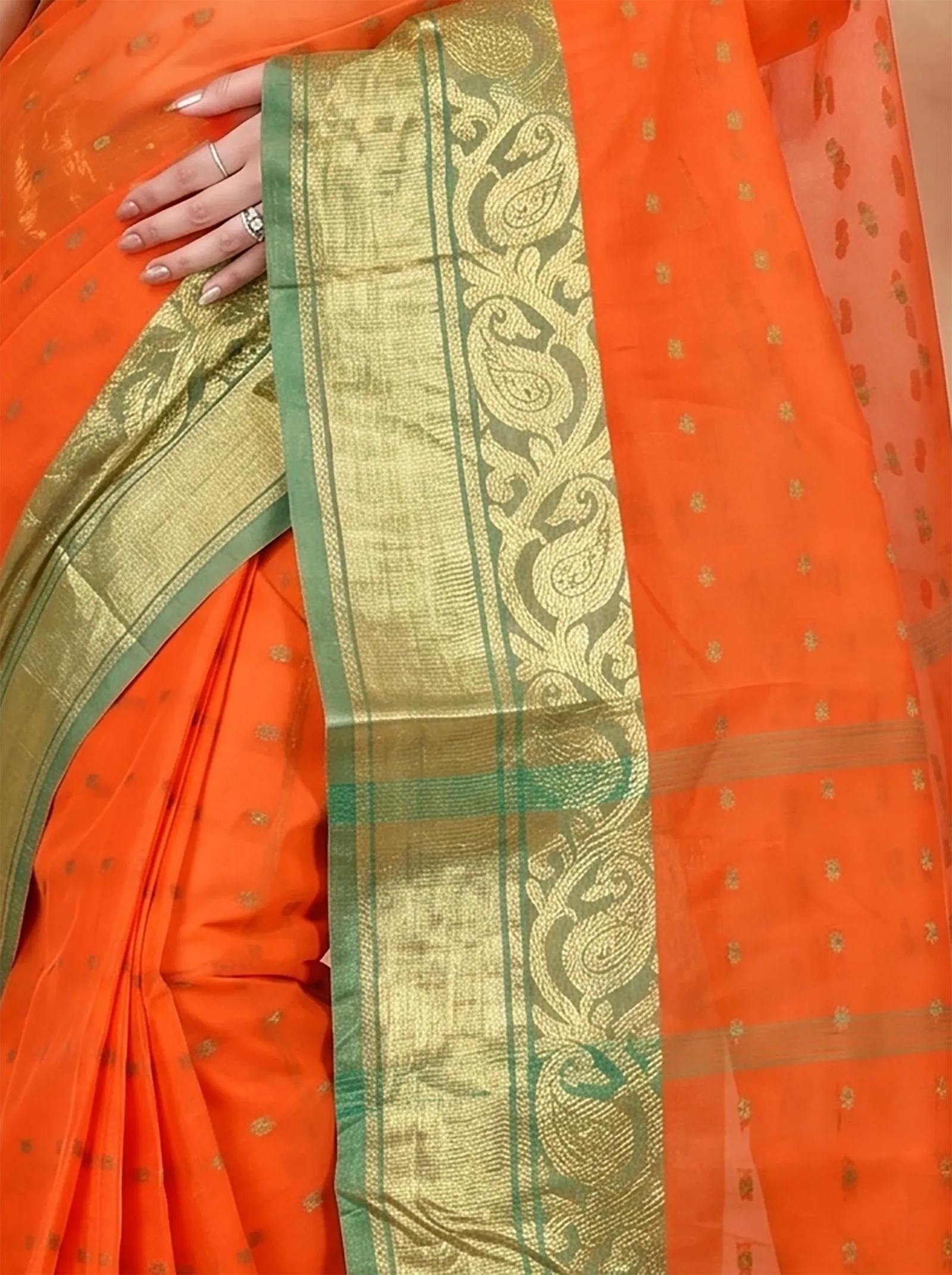DipDiya Pure Cotton  Traditional Bengali Orange Artisan Crafted Sachi Tant Saree