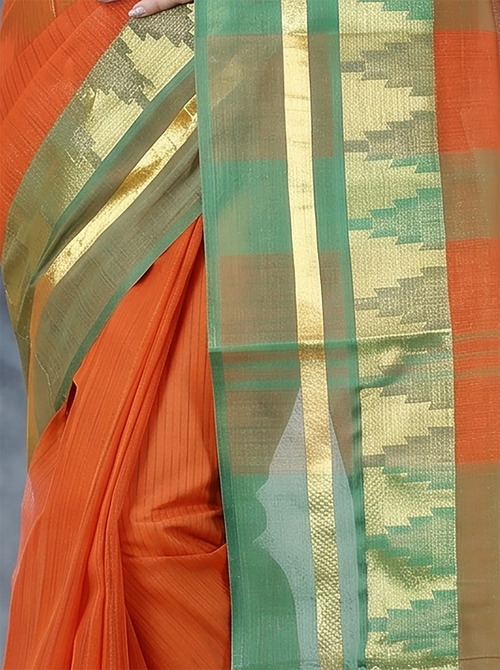 DipDiya Pure Cotton  Traditional Bengali Orange Artisan Crafted Vrinda Tant Saree