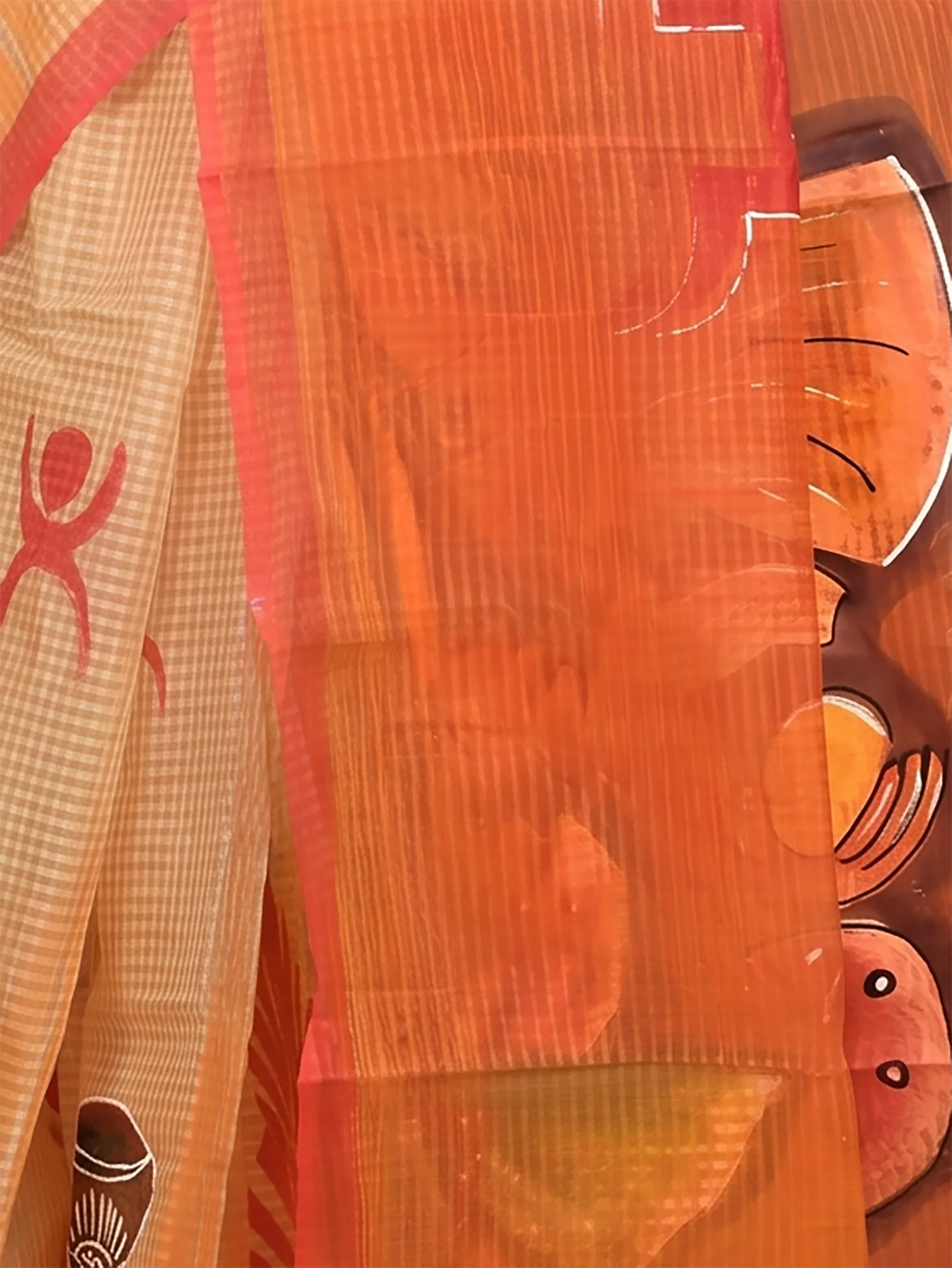 DipDiya Pure Cotton  Traditional Bengali Peach Orange Artisan Crafted Kotafab Kota Fabric Saree