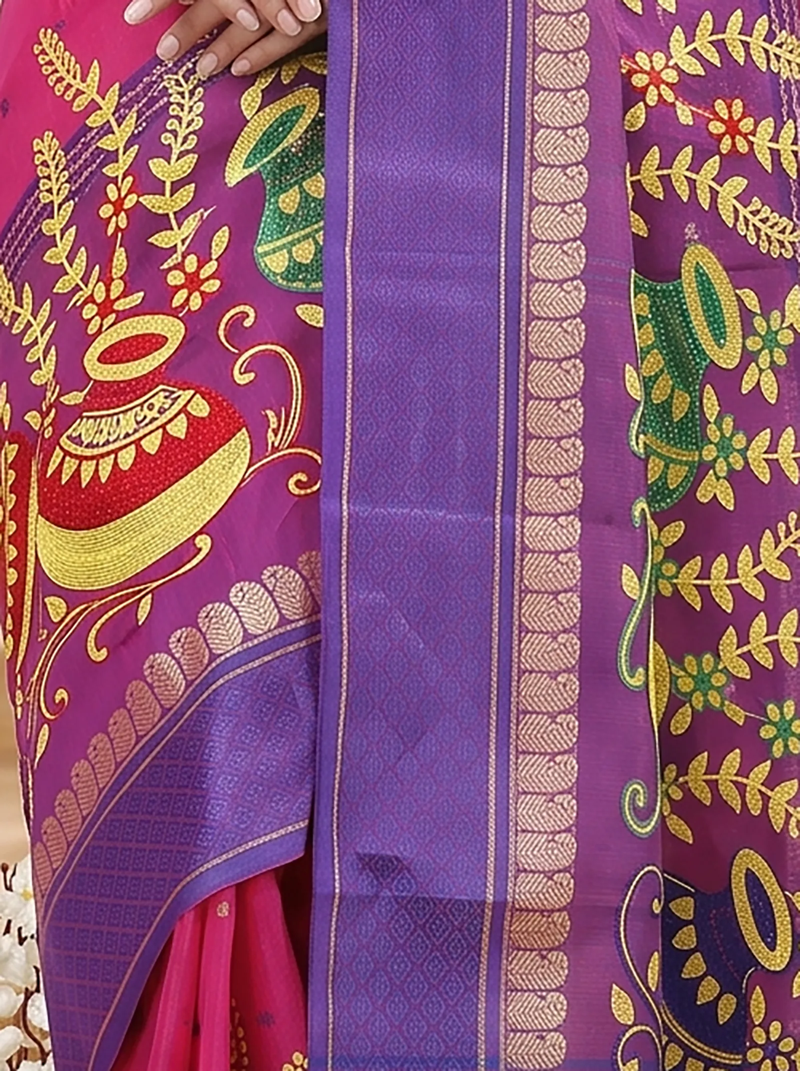 DipDiya Pure Cotton  Traditional Bengali Pink Artisan Crafted Embi Ganga Buti Embroidery Tant Saree