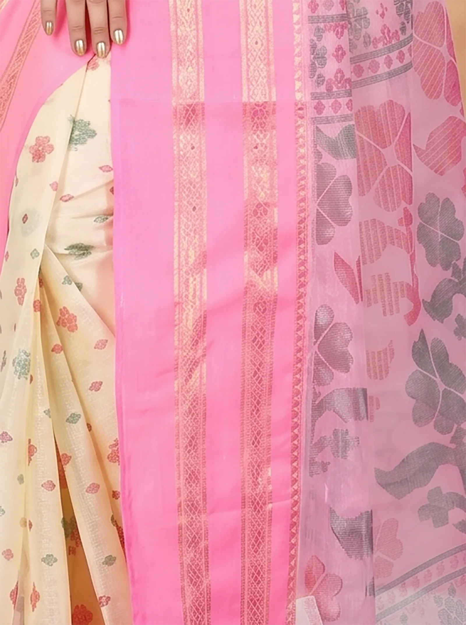 DipDiya Pure Cotton  Traditional Bengali Pink Artisan Crafted FullBall Print Printed Tant Saree