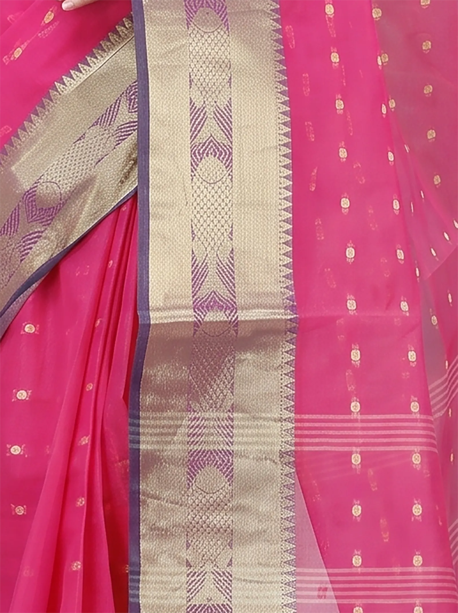 DipDiya Pure Cotton  Traditional Bengali Pink Artisan Crafted Griva Tant Saree