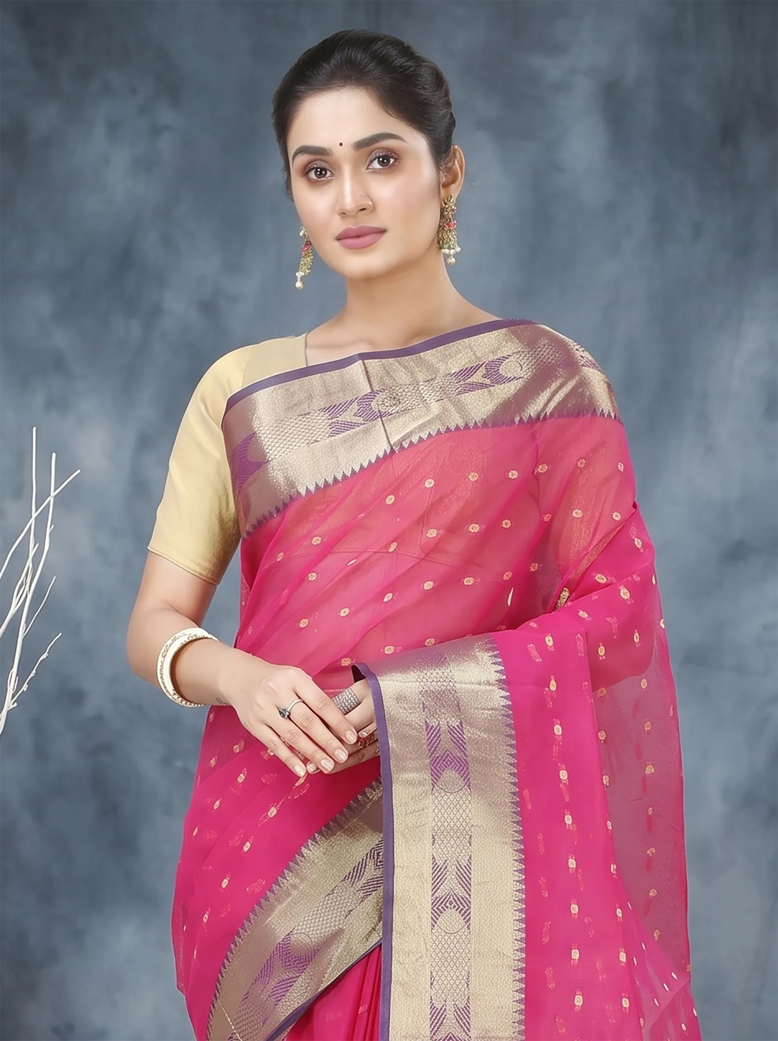 DipDiya Pure Cotton  Traditional Bengali Pink Artisan Crafted Griva Tant Saree